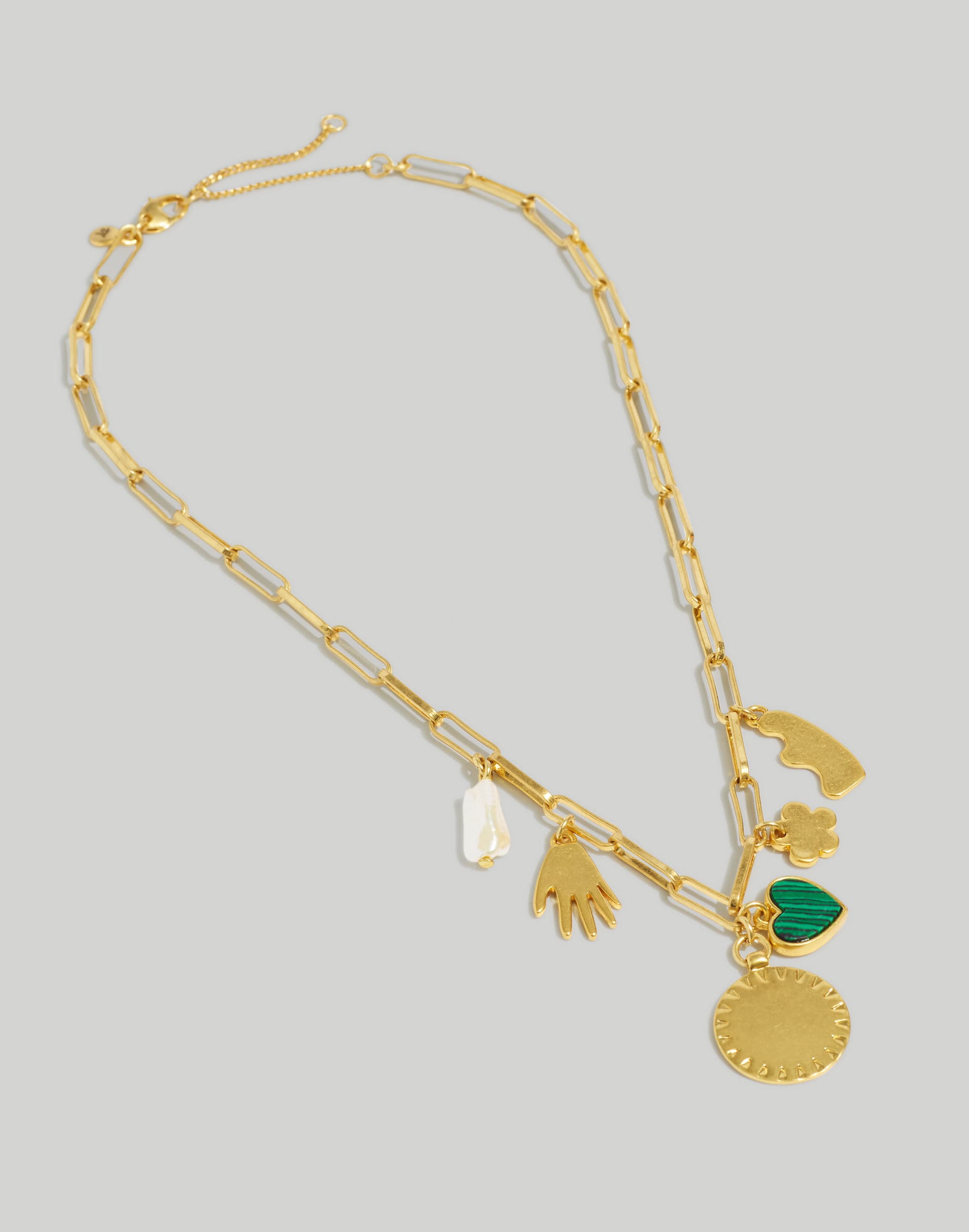 Freshwater Pearl Malachite Charm Necklace