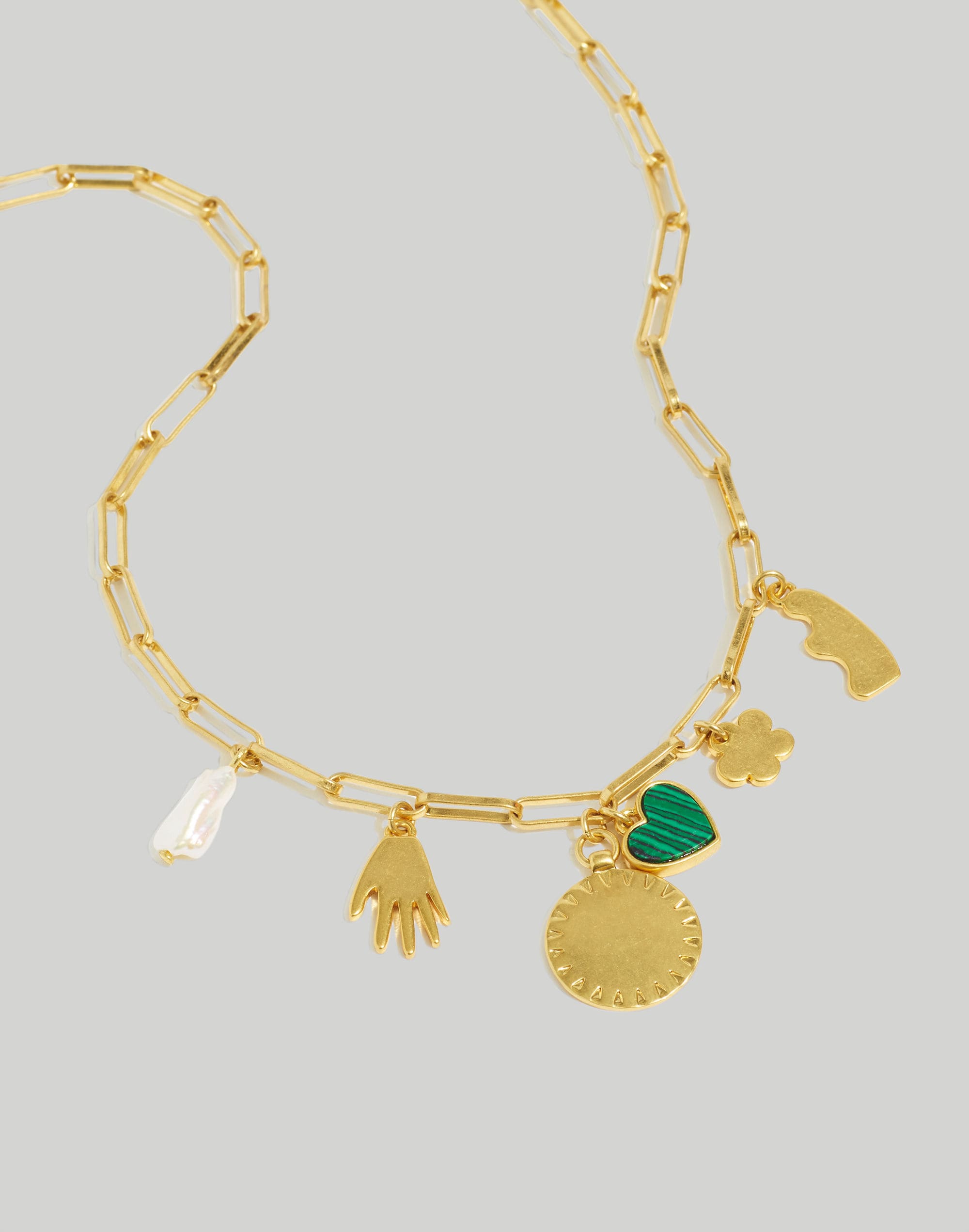 Freshwater Pearl Malachite Charm Necklace