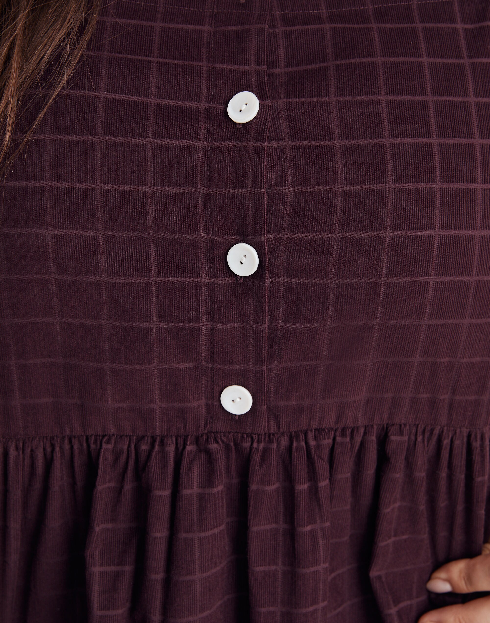 Plus Corduroy Square-Neck Midi Dress in Windowpane