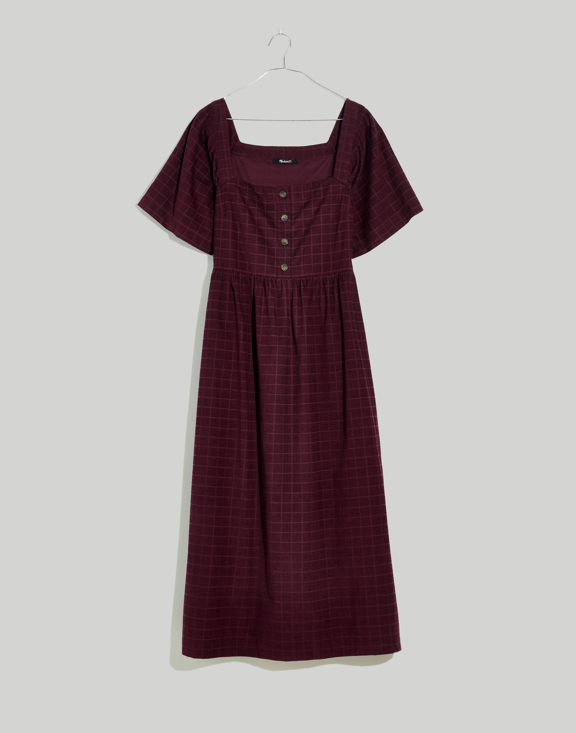 Plus Corduroy Square-Neck Midi Dress in Windowpane