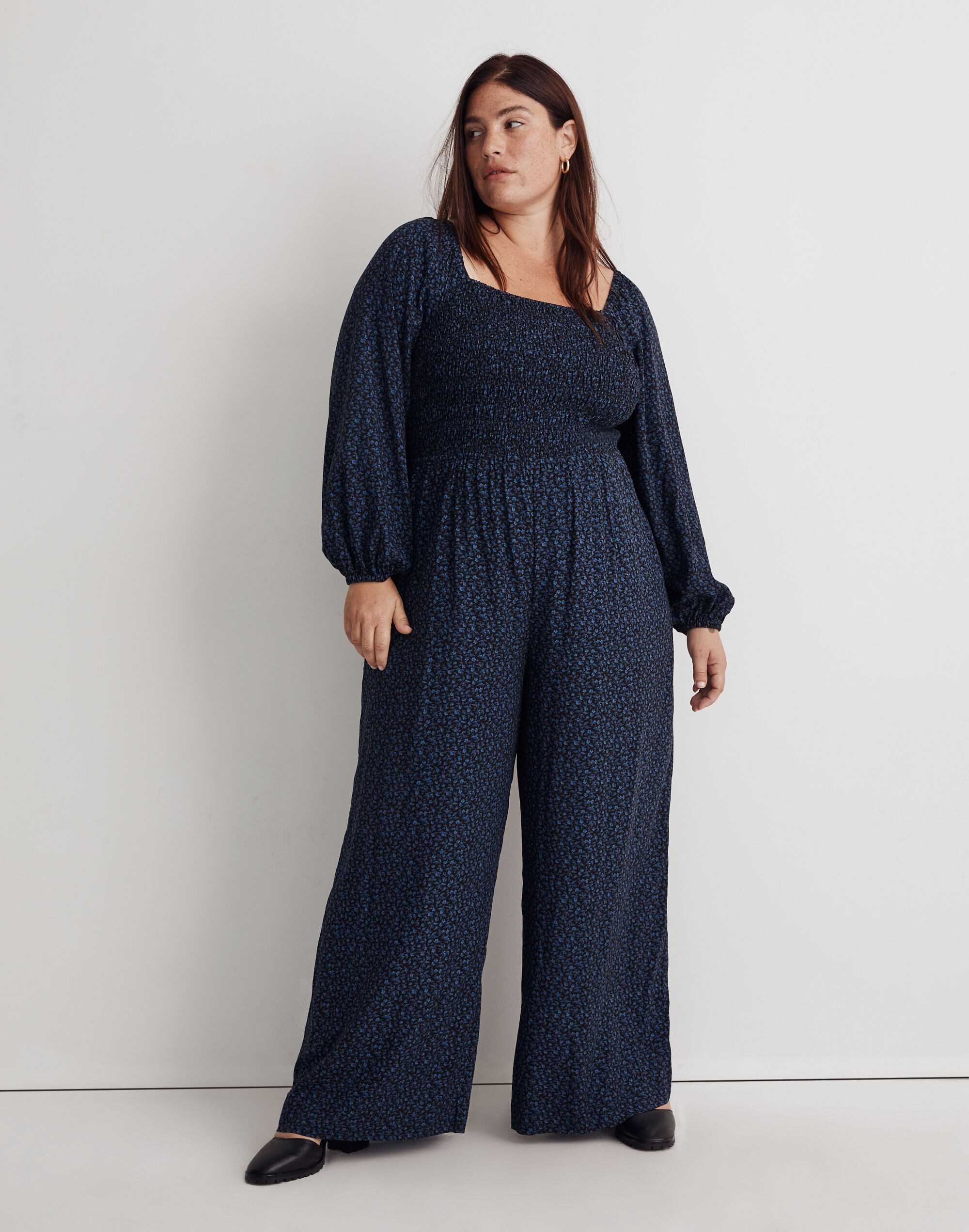 Plus Lucie Tie-Back Long-Sleeve Jumpsuit in Carmine Floral