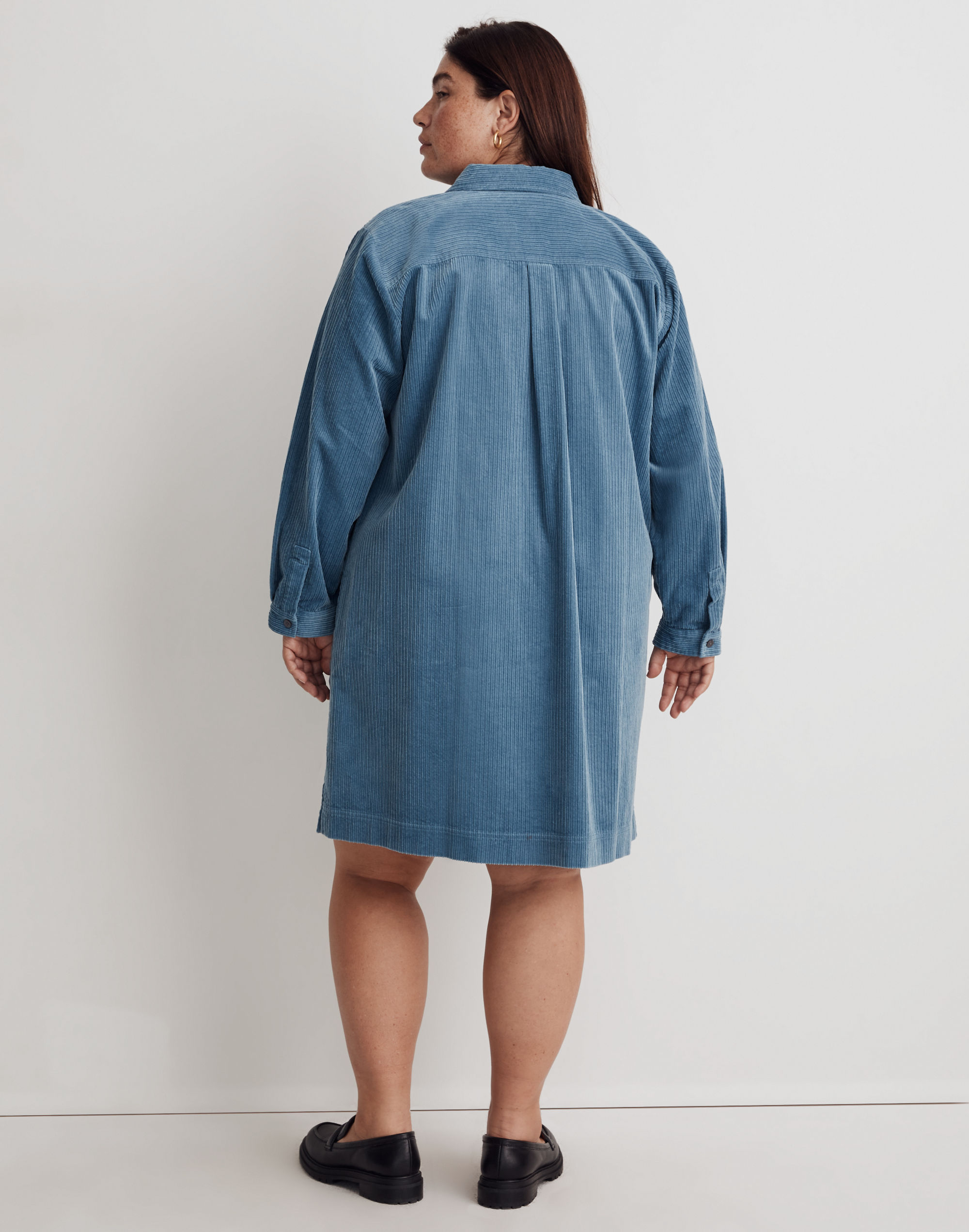 Plus Corduroy Long-Sleeve Mini Shirtdress