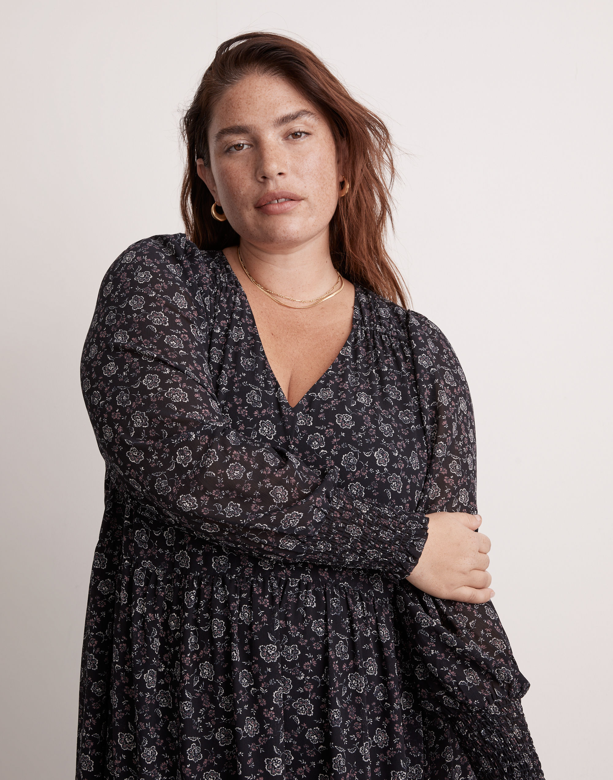 madewell georgette midi dress Madewell Orange Georgette Ruffle Sleeve Tiered Midi Sun Dress in Daisy  Meadow 4