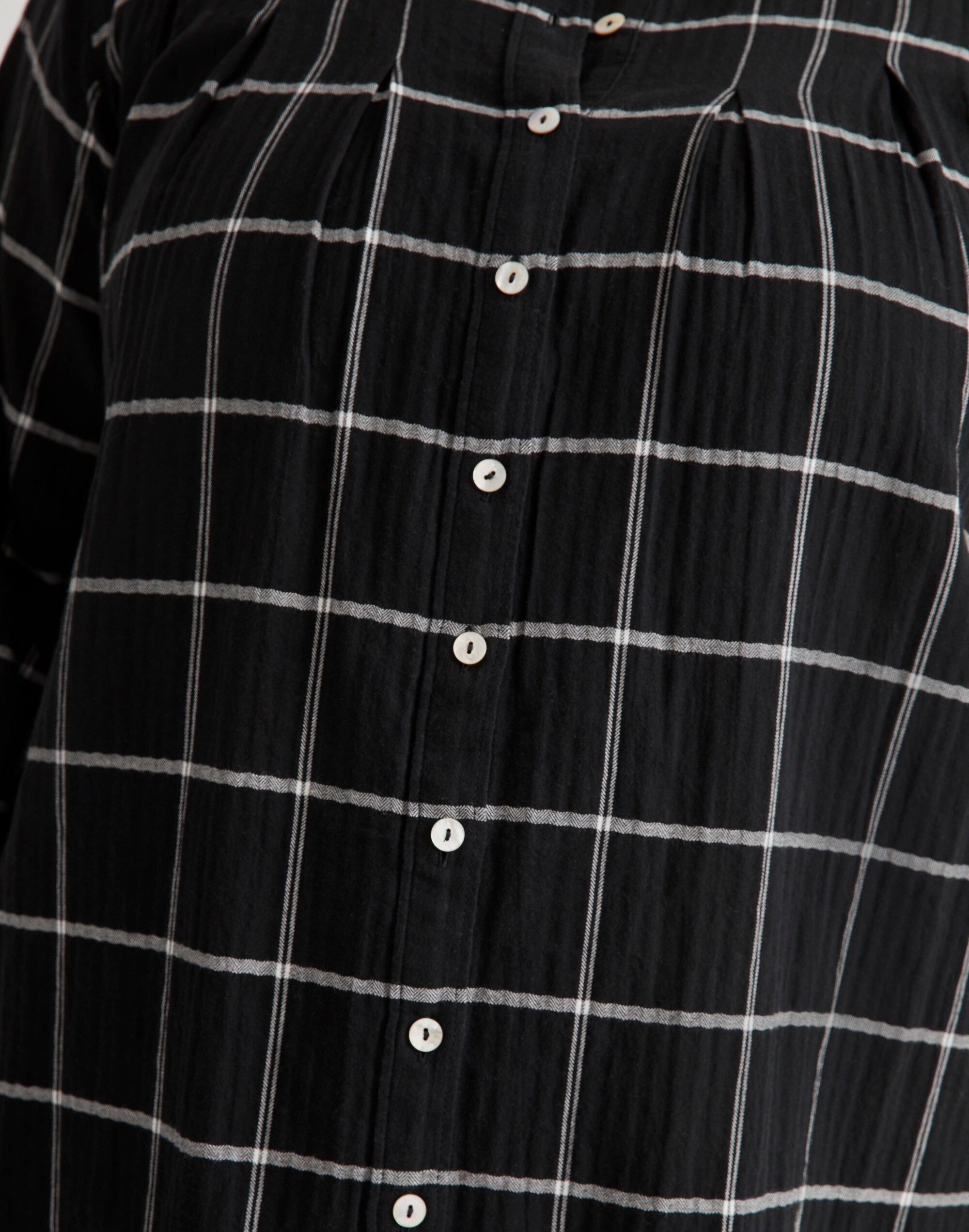 Plus Collarless Shirtdress in Windowpane