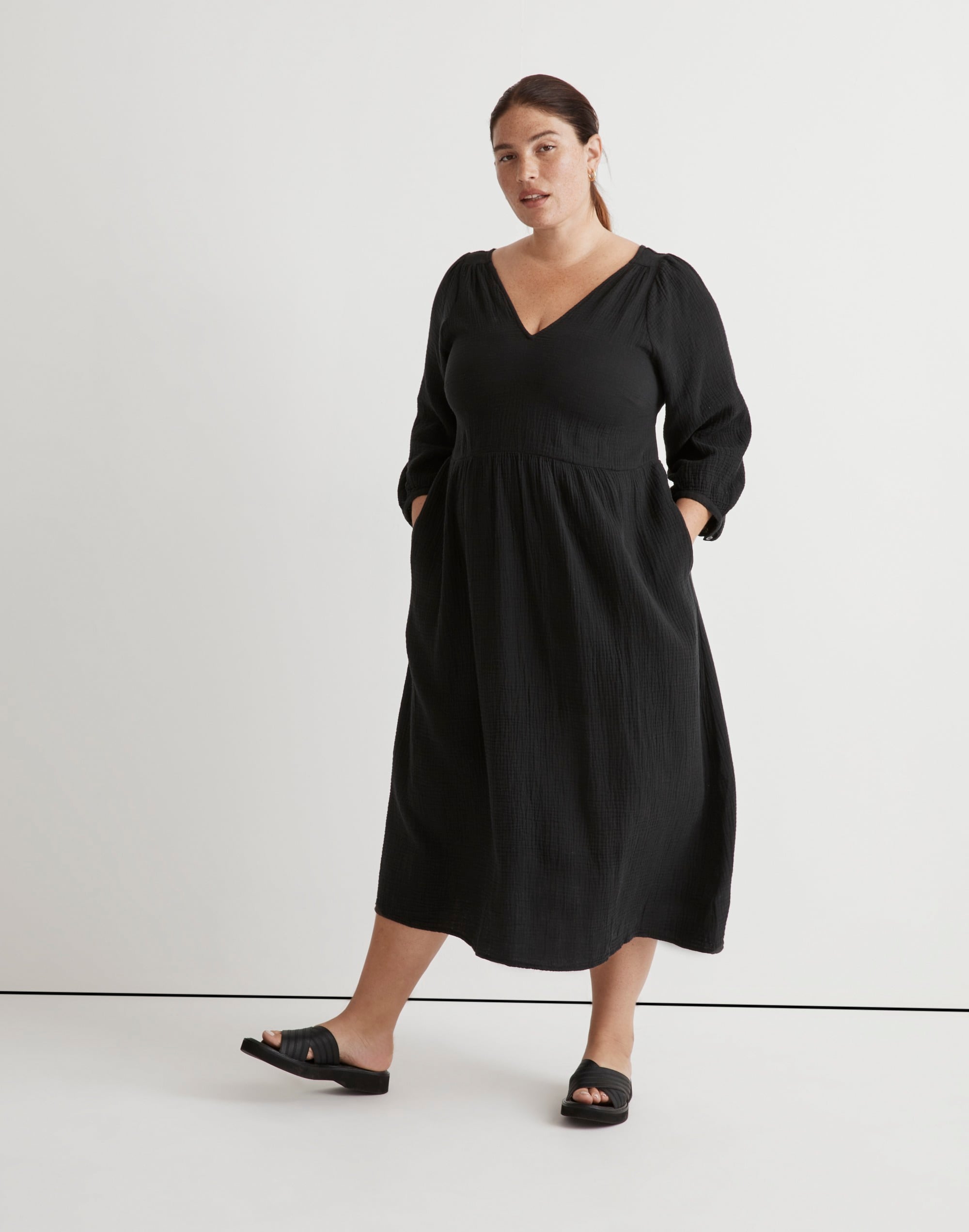 plus lightspun v-neck midi dress