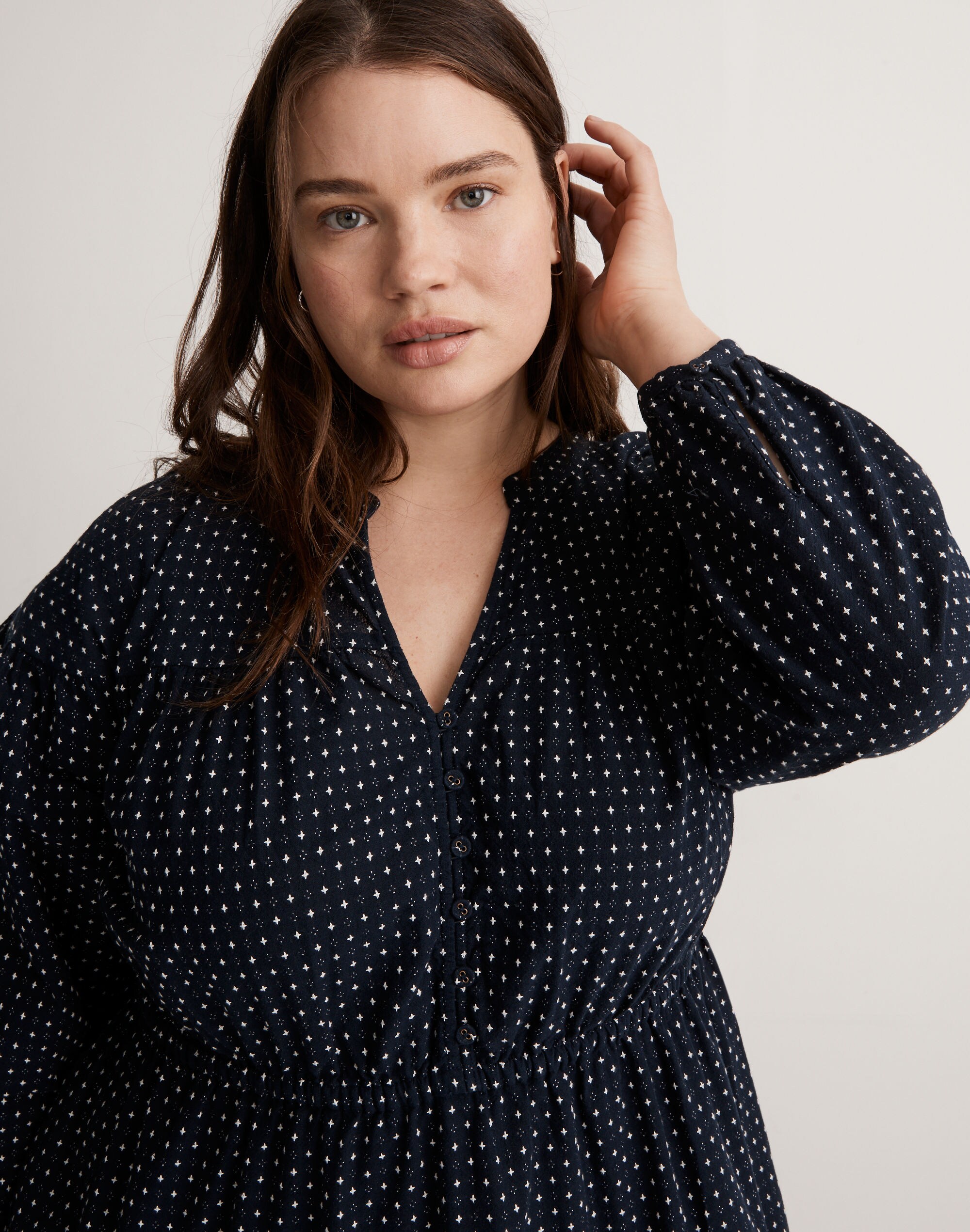 Plus Dobby Tiered V-Neck Midi Dress