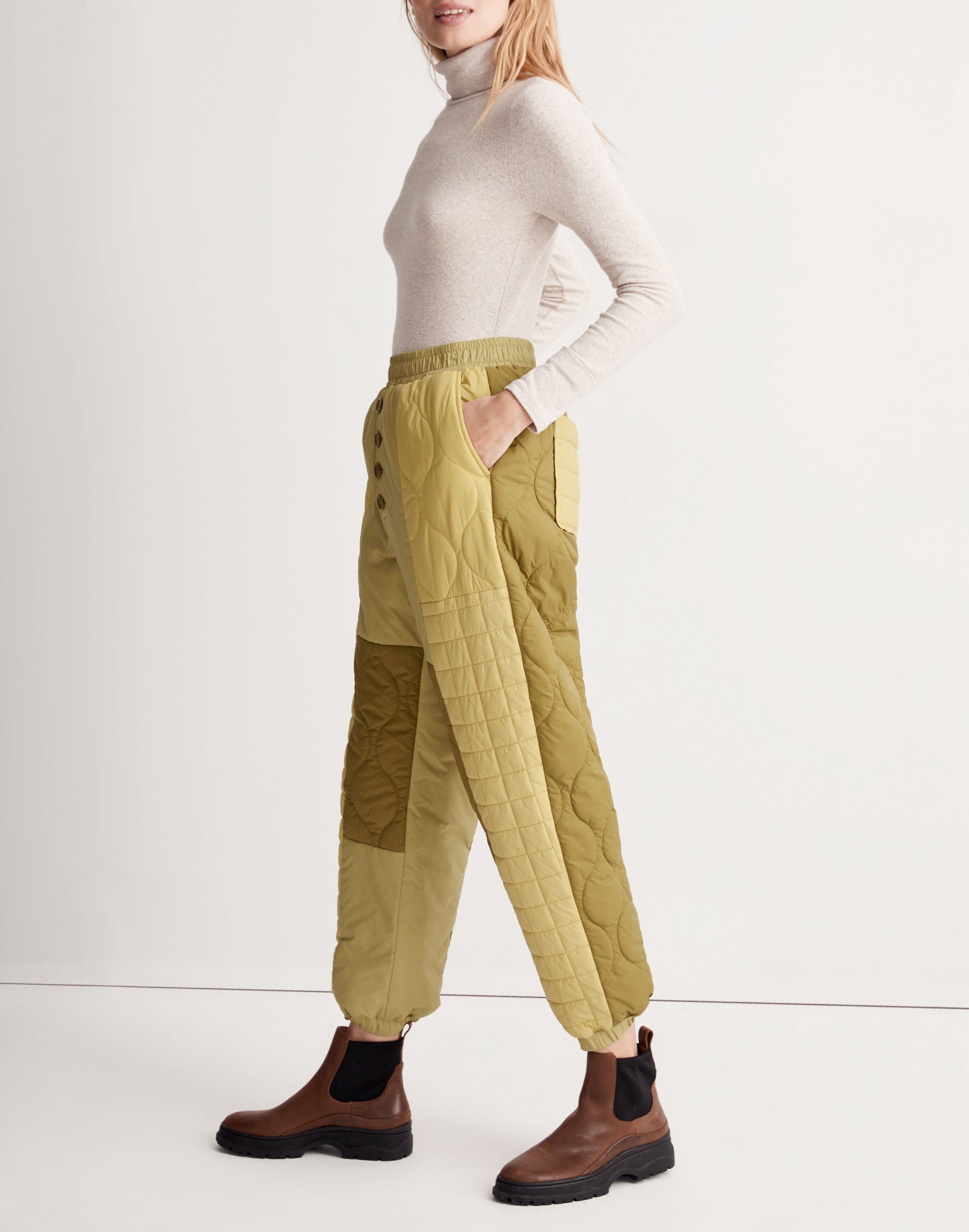 Patchwork-Quilted Tapered Joggers