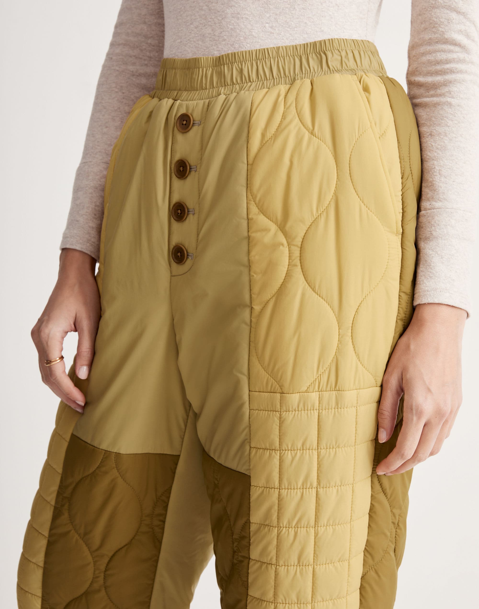 Patchwork-Quilted Tapered Joggers