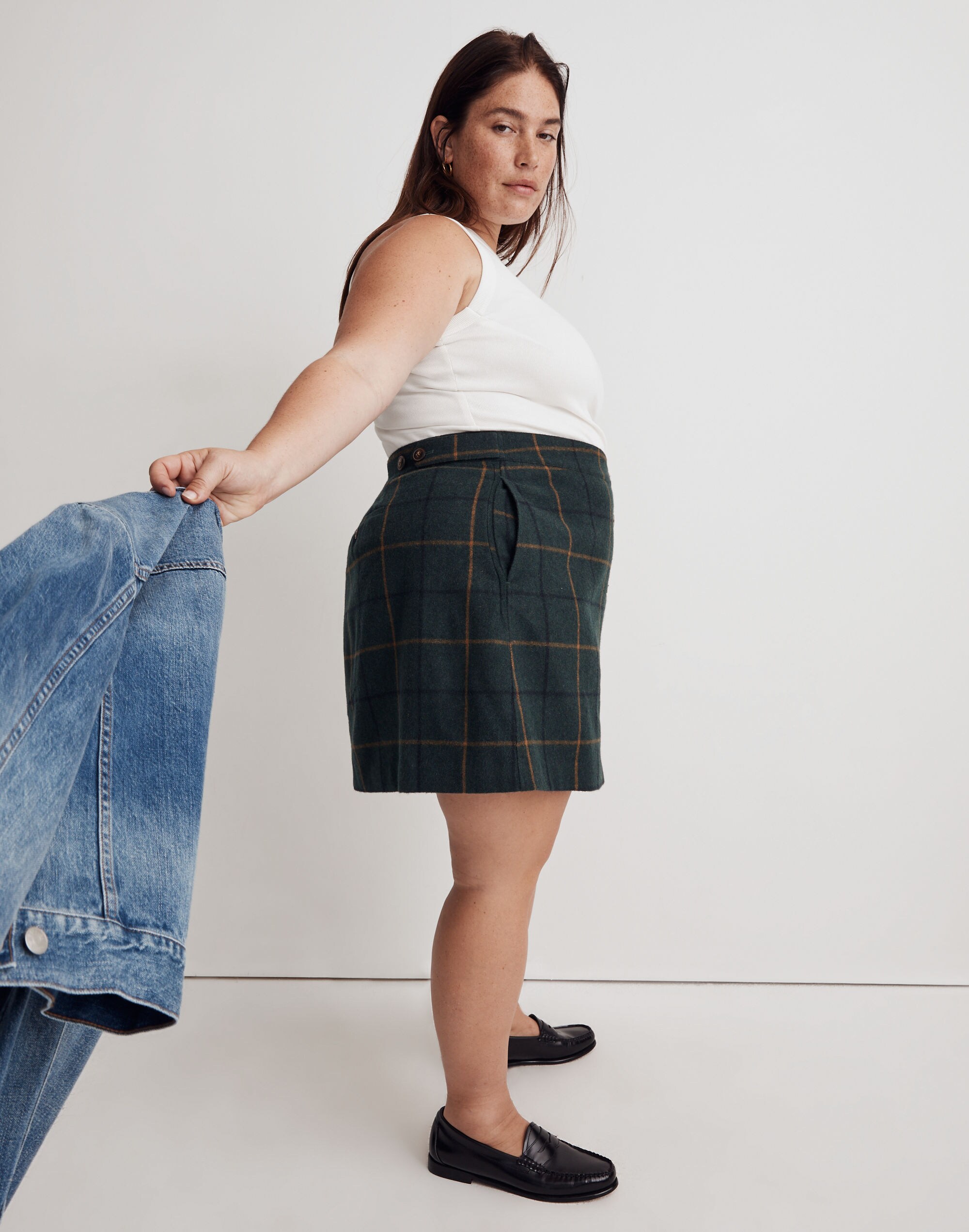 Plus Wool Button-Front Mini Skirt