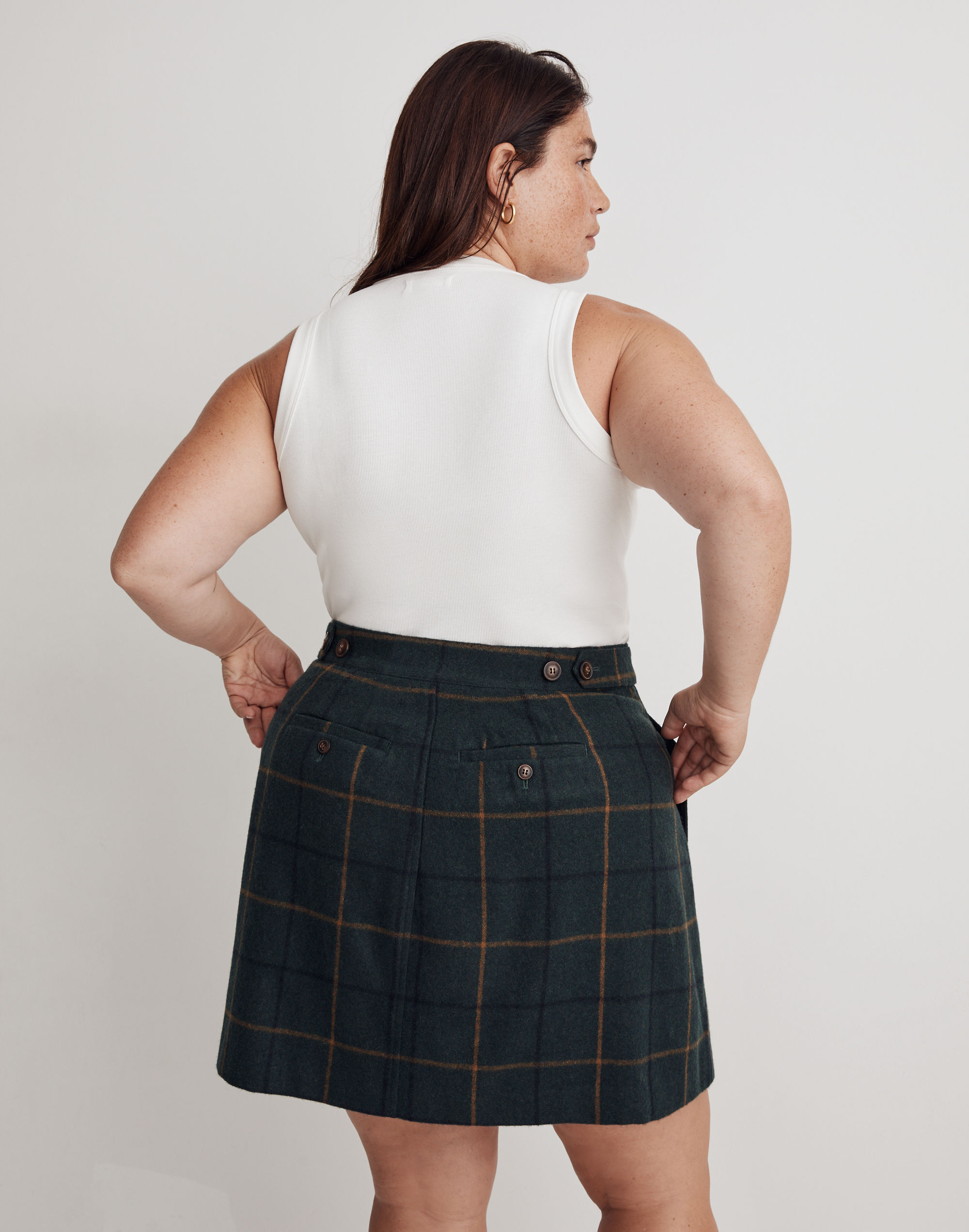 Plus Wool Button-Front Mini Skirt