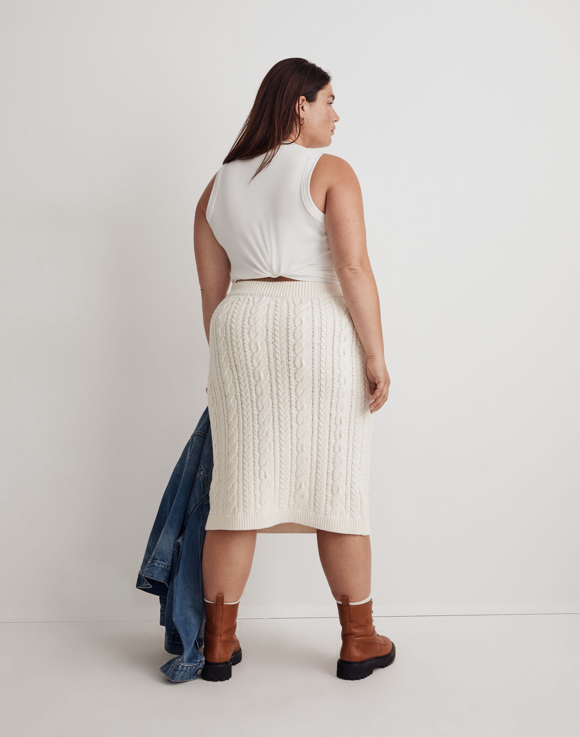 Plus Cable-Knit Midi Sweater Skirt