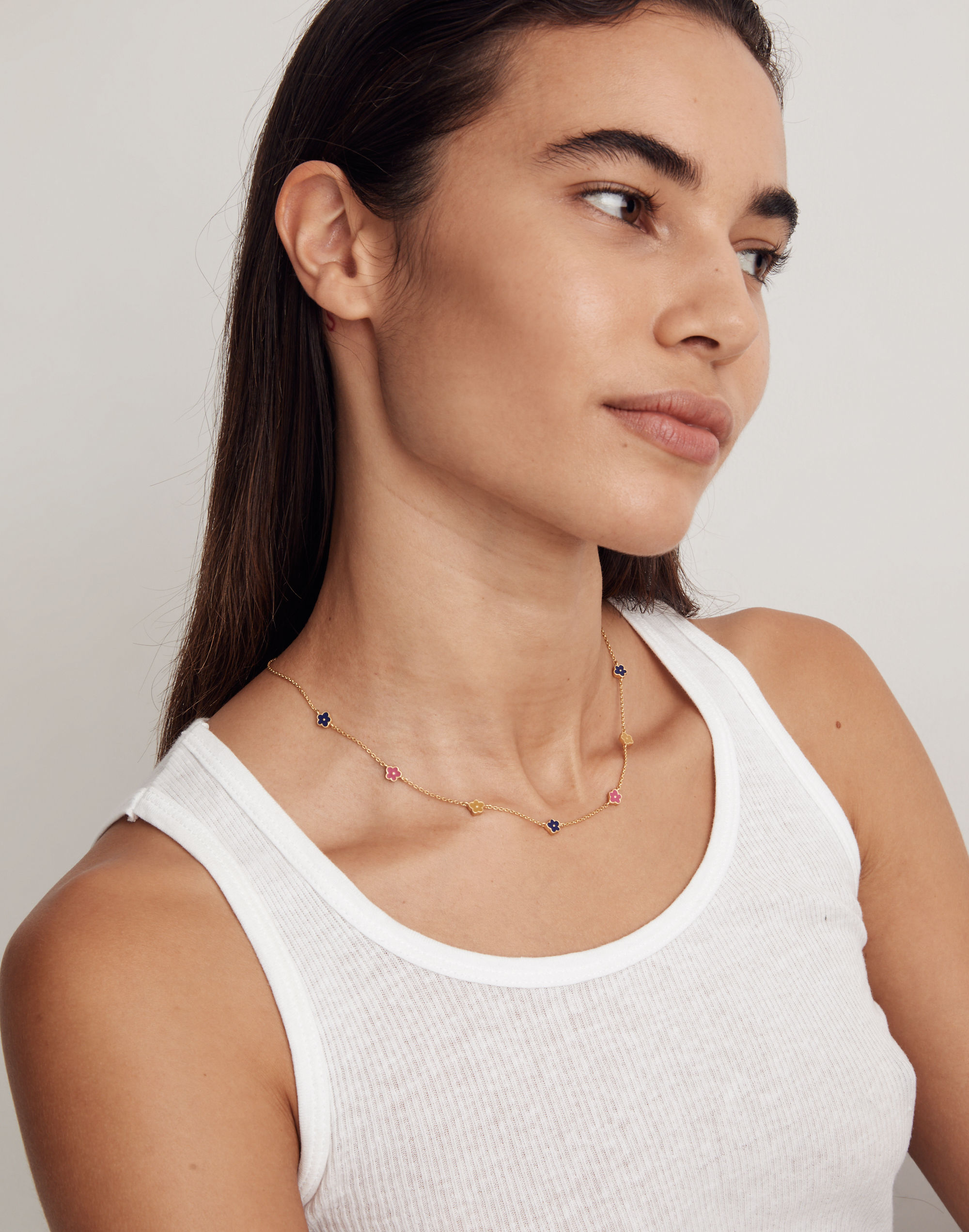 Enamel Daisy Station Necklace