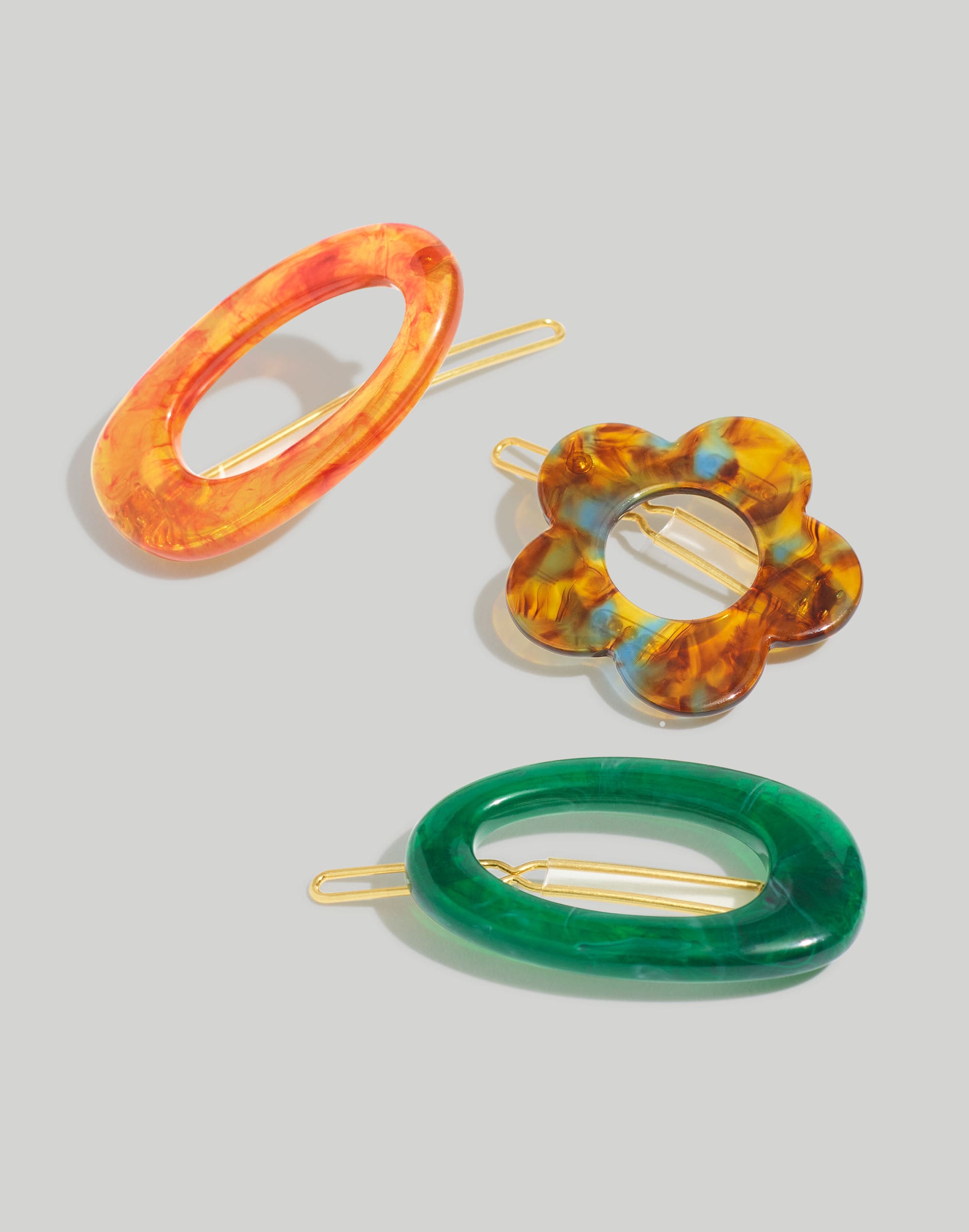 three-pack acetate hair clips