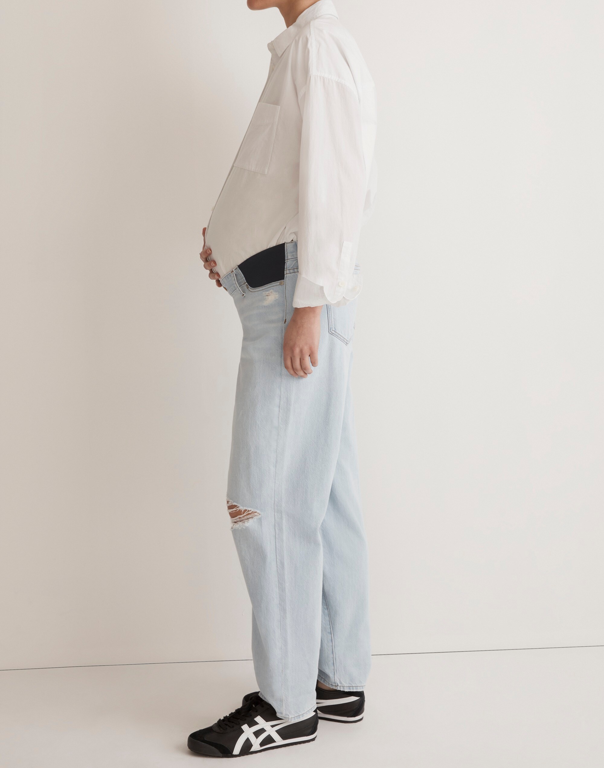 The Maternity Side-Panel Slouchy Boyjean in Wrightlane Wash: Ripped Edition