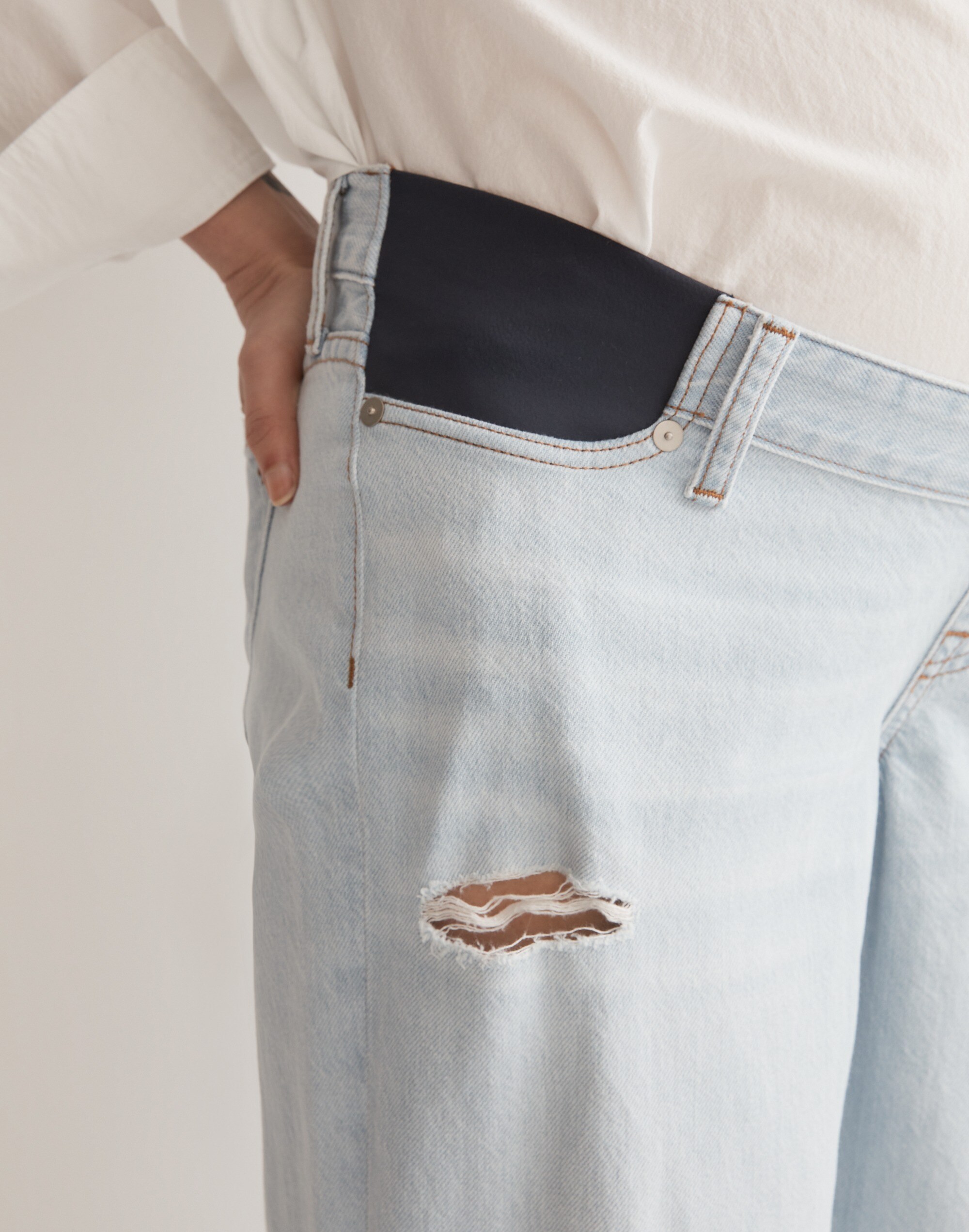 The Maternity Side-Panel Slouchy Boyjean in Wrightlane Wash: Ripped Edition