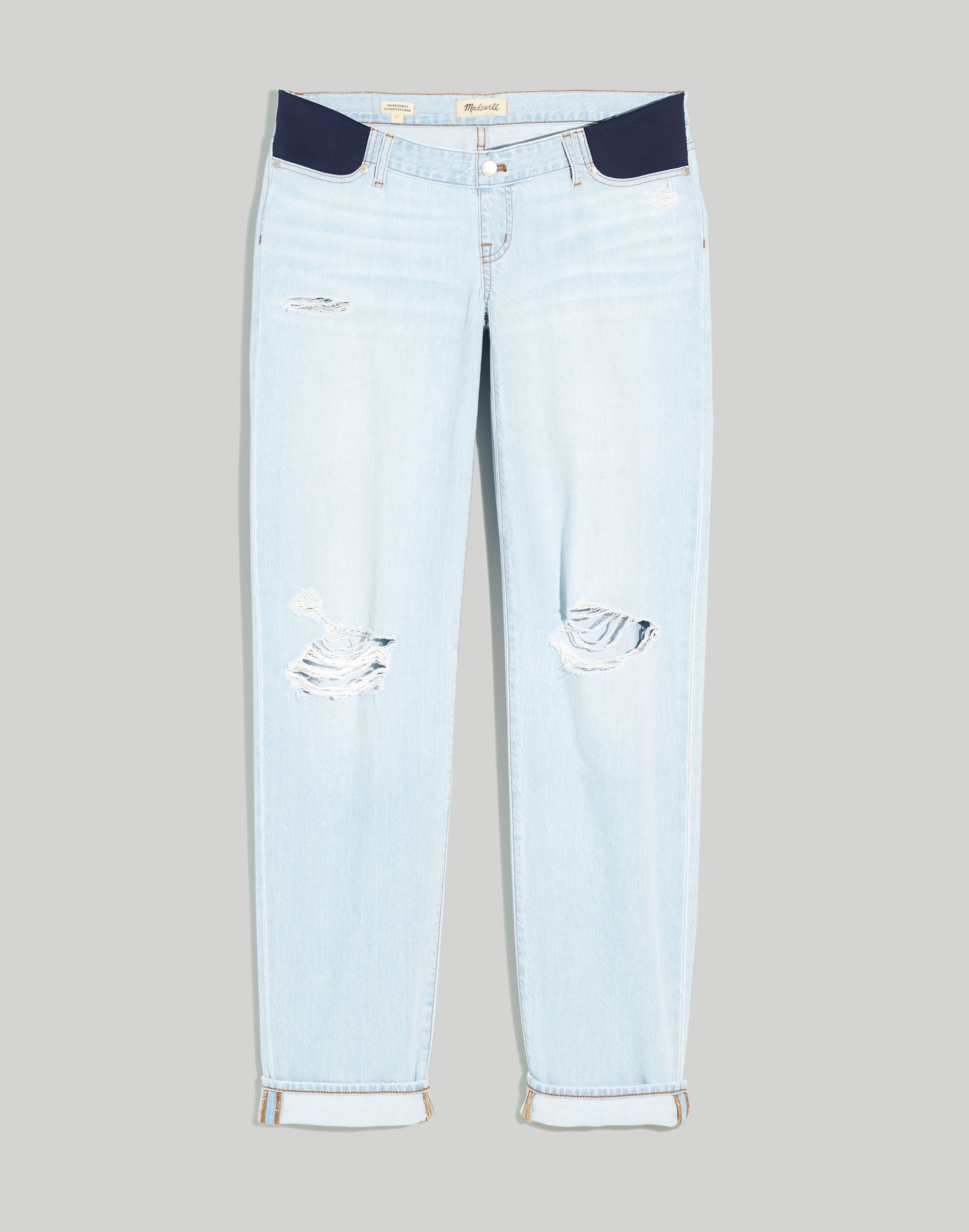 The Maternity Side-Panel Slouchy Boyjean in Wrightlane Wash: Ripped Edition