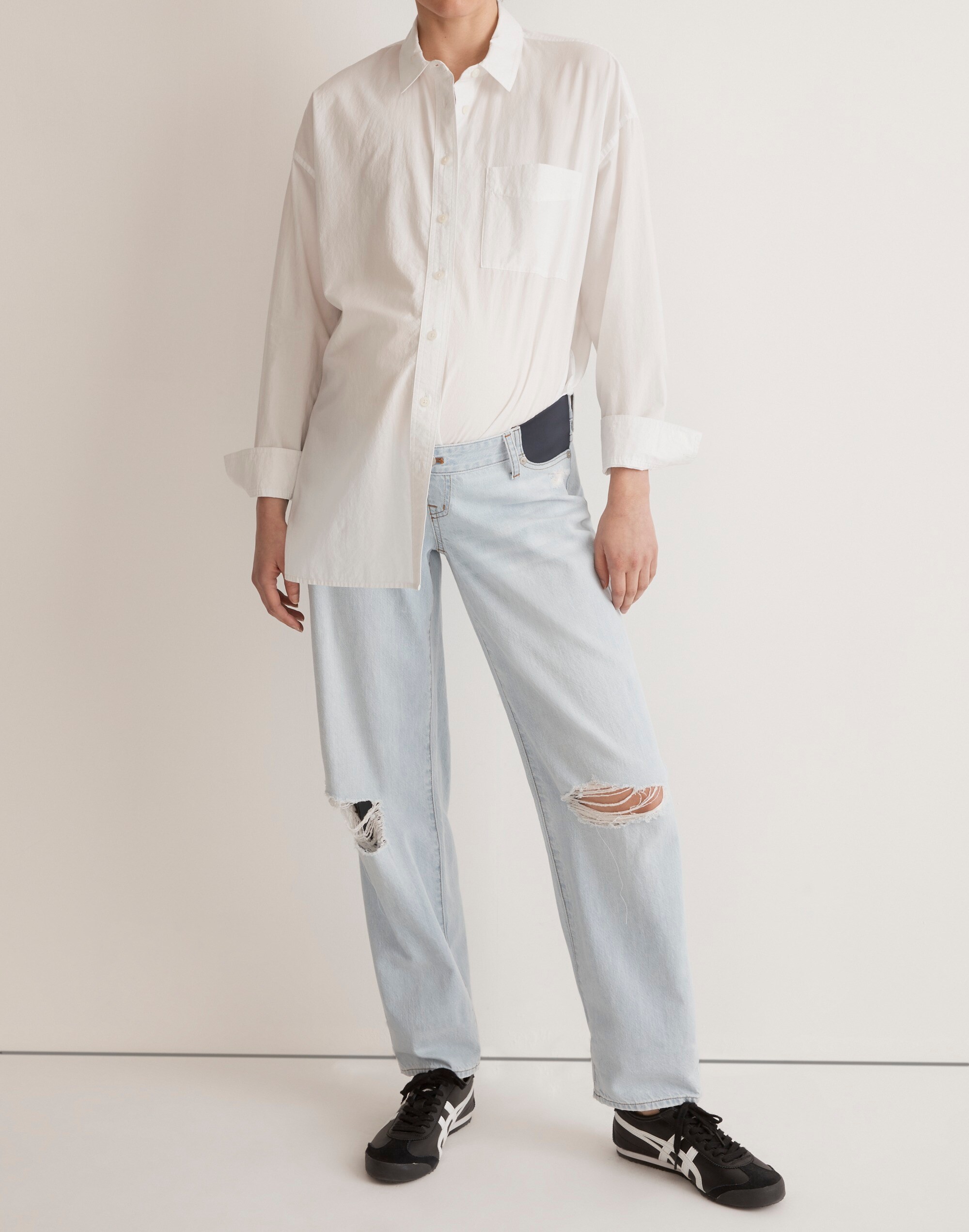 The Maternity Side-Panel Slouchy Boyjean in Wrightlane Wash: Ripped Edition