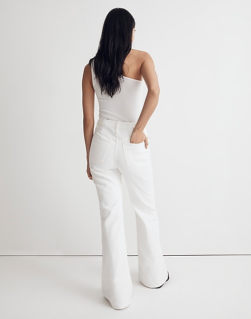 Baggy Flare Jeans in Tile White: Front-Slit Edition