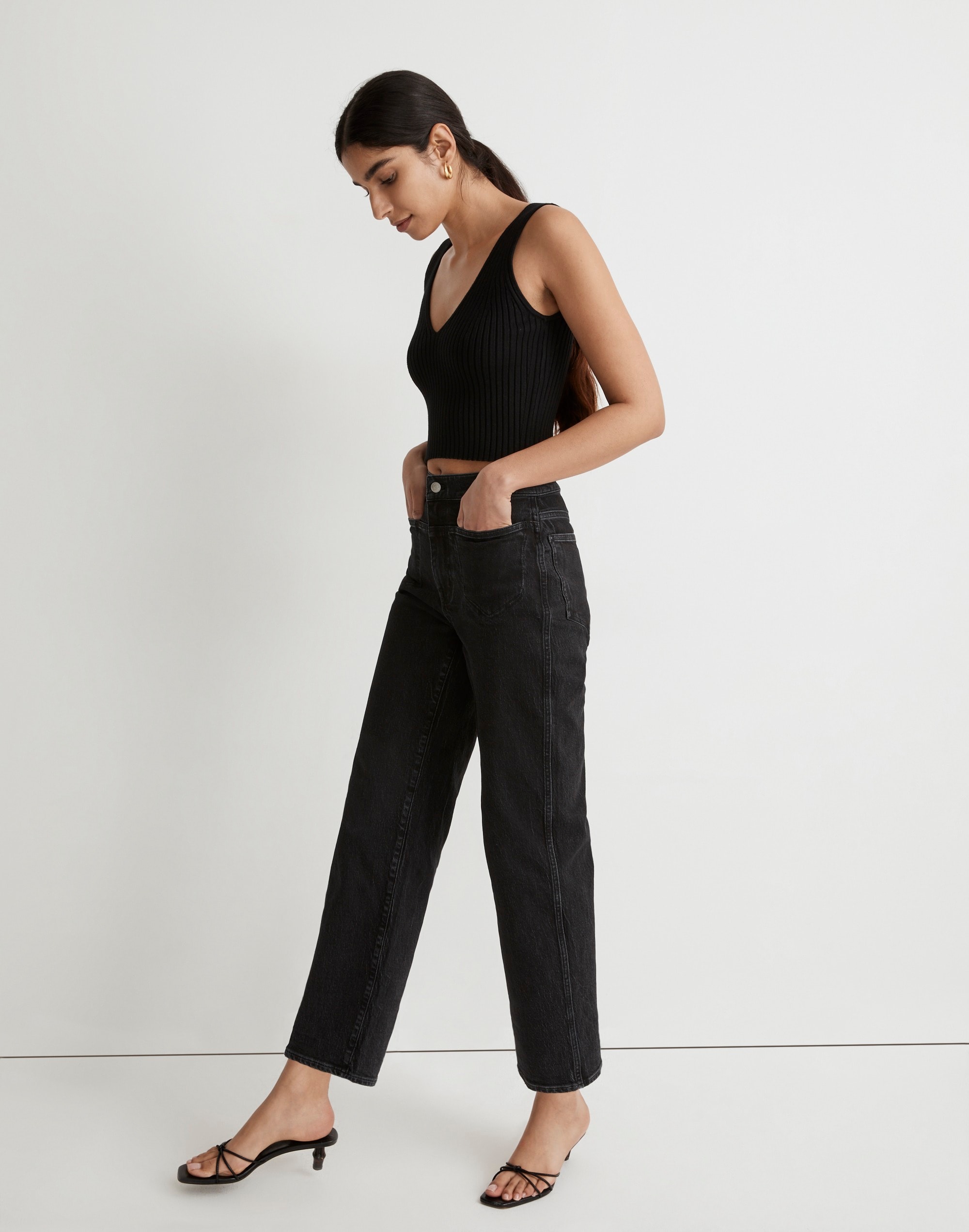 The Perfect Vintage Wide-Leg Crop Jean in Stone Black Wash