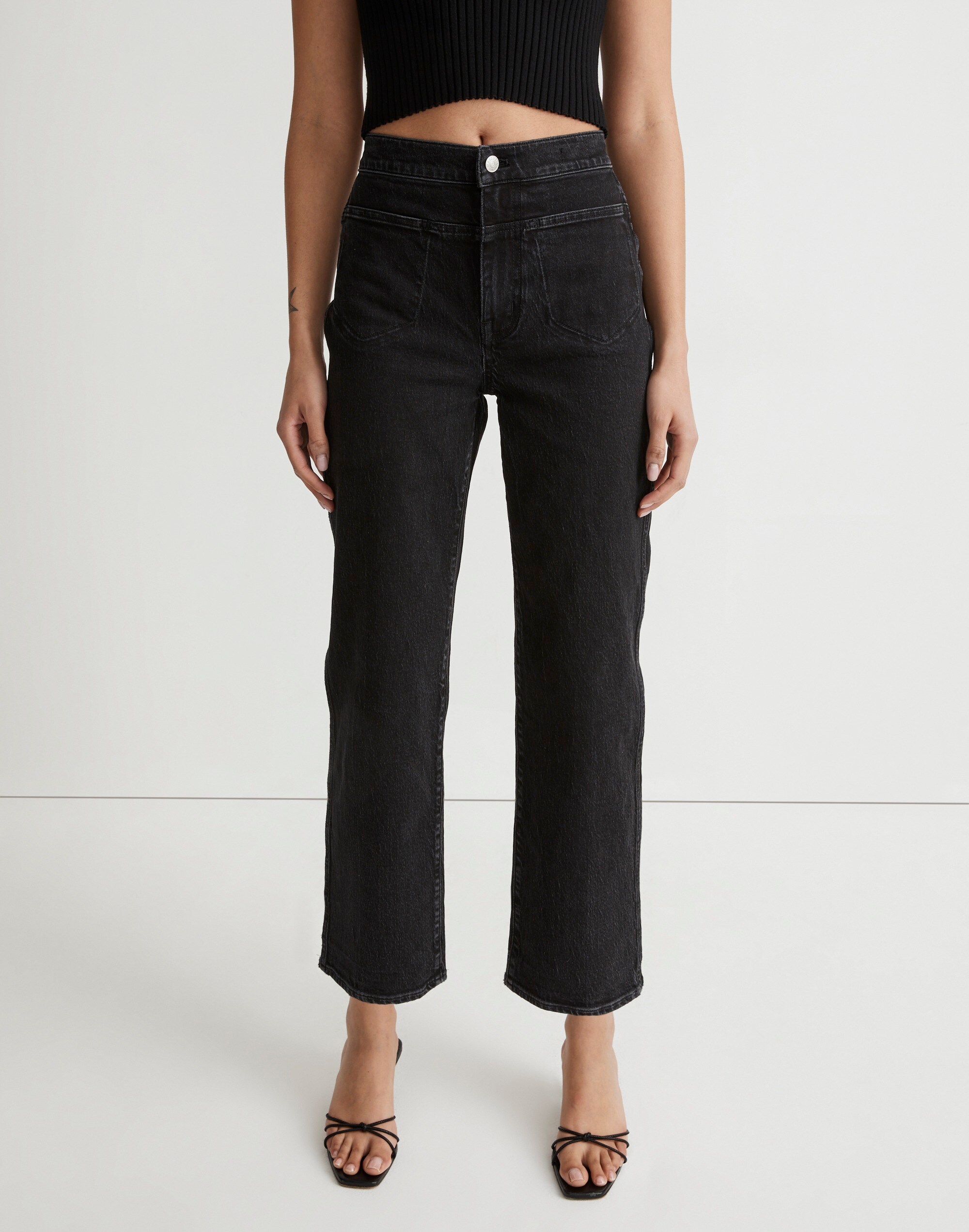 The Perfect Vintage Wide-Leg Crop Jean in Stone Black Wash