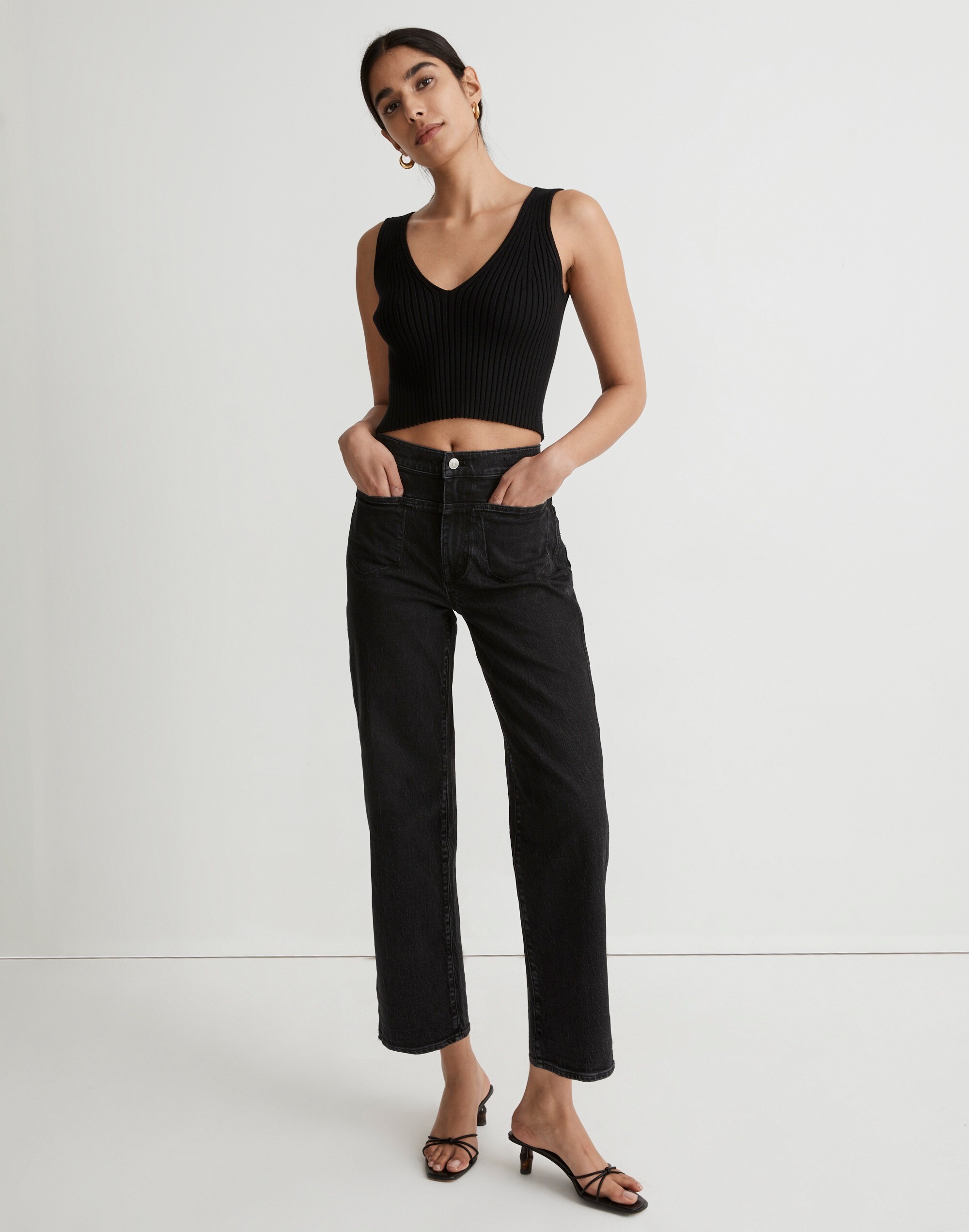 The Perfect Vintage Wide-Leg Crop Jean in Stone Black Wash