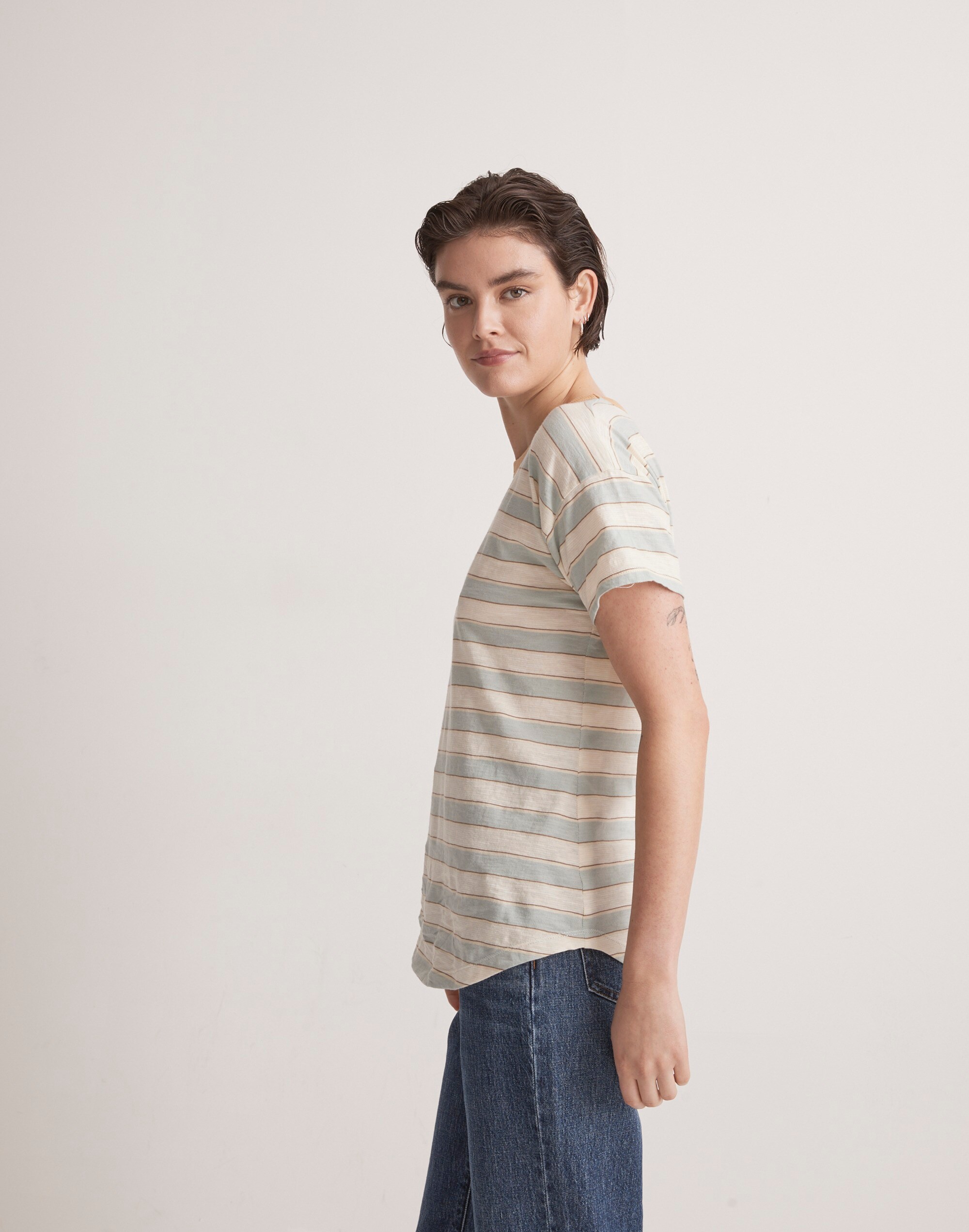Whisper Cotton Crewneck Tee in Colewell Stripe