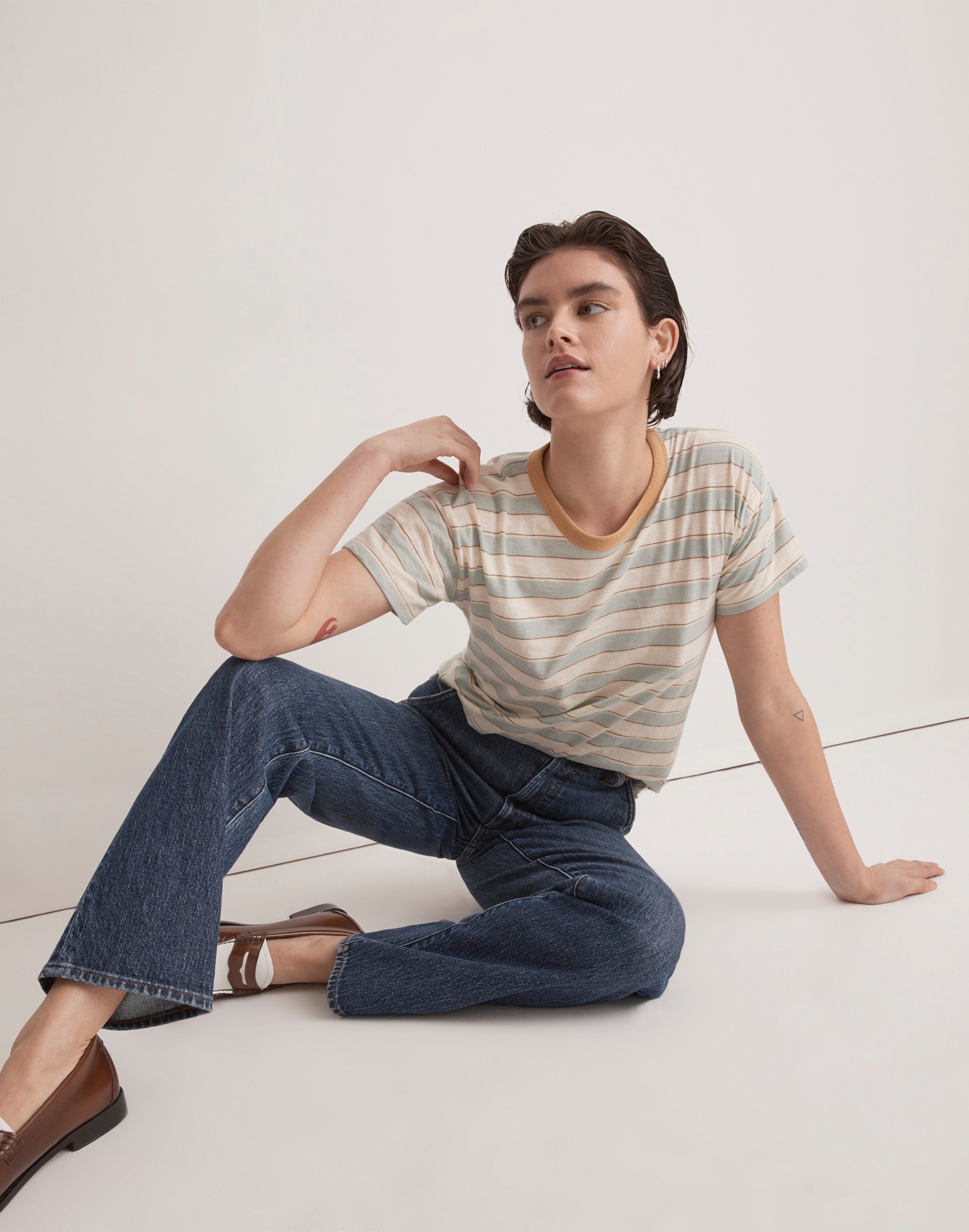 Whisper Cotton Crewneck Tee in Colewell Stripe