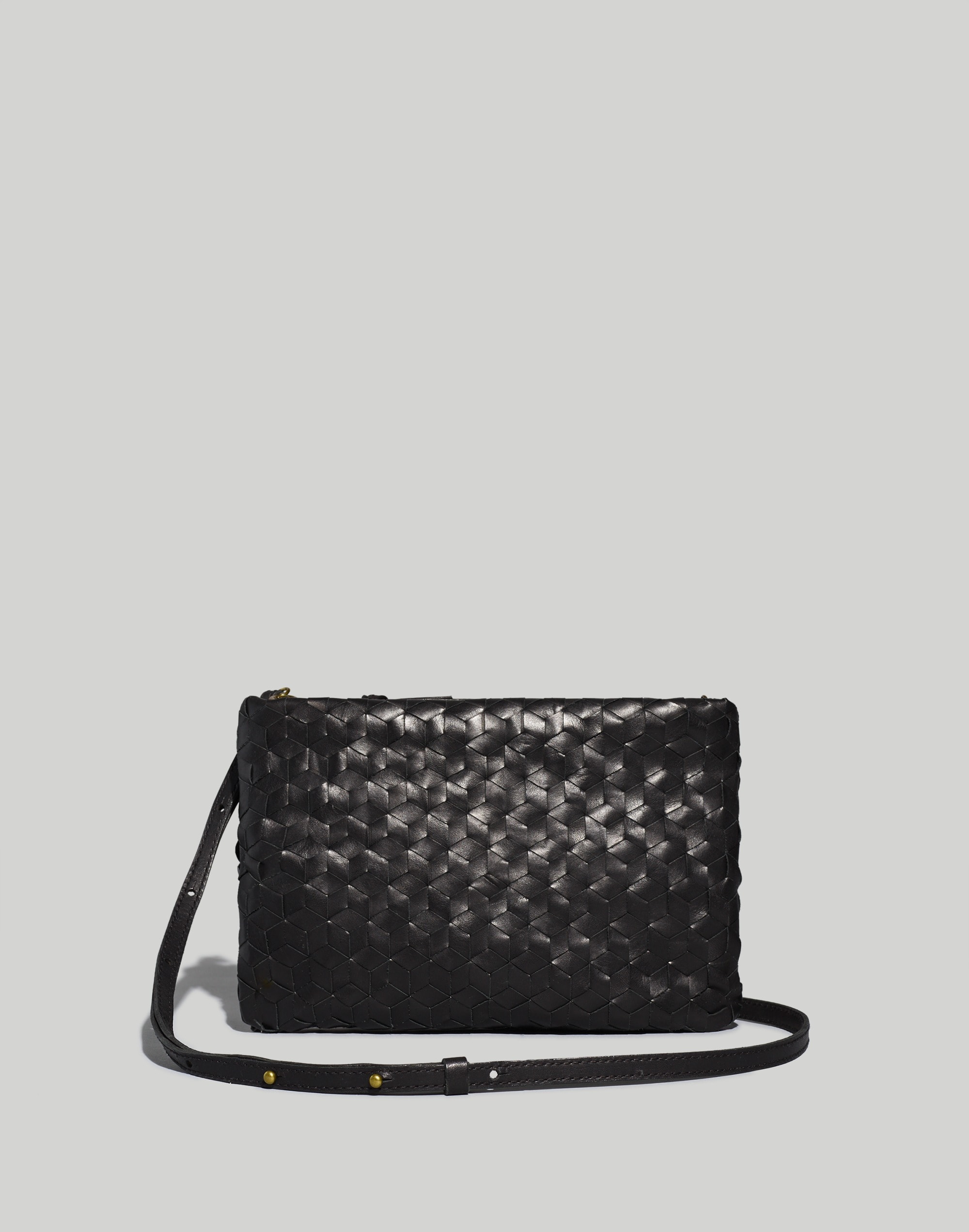 Mw The Puff Crossbody Bag: Woven Leather Edition In True Black