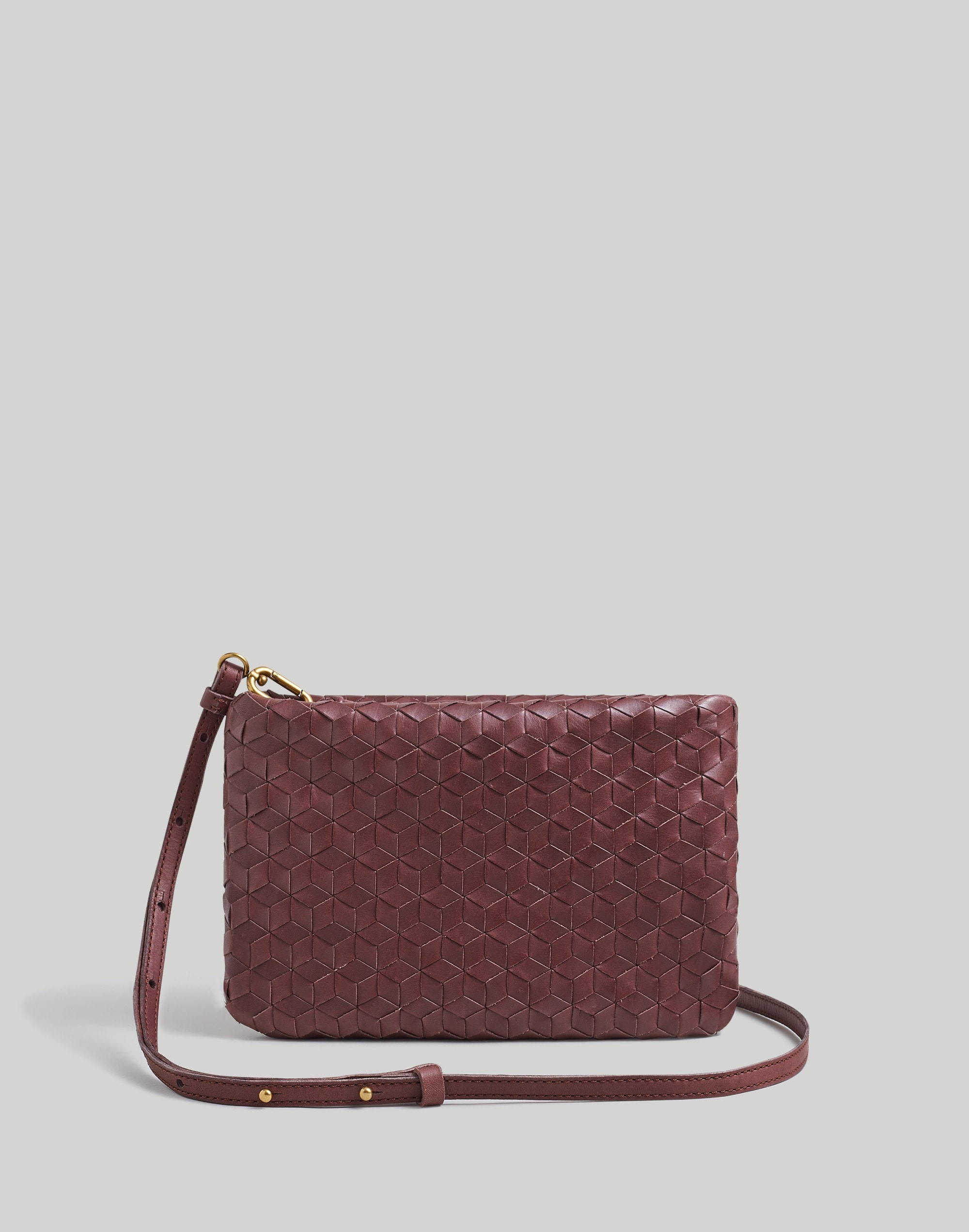 Mw The Puff Crossbody Bag: Woven Leather Edition In Chocolate Raisin