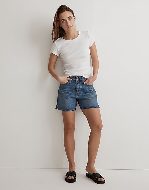 Relaxed Mid-Length Denim Shorts in Kimbrough Wash: Side-Slit Edition