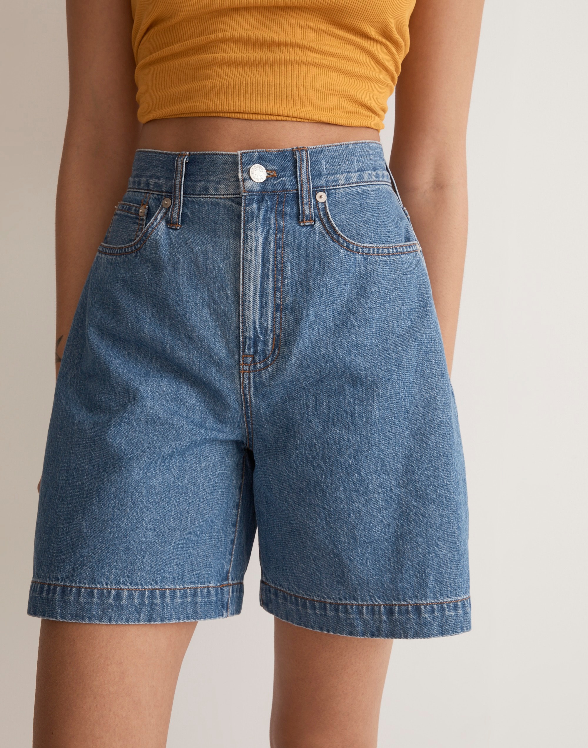 Drapey High-Rise Denim Shorts in Gabler Wash