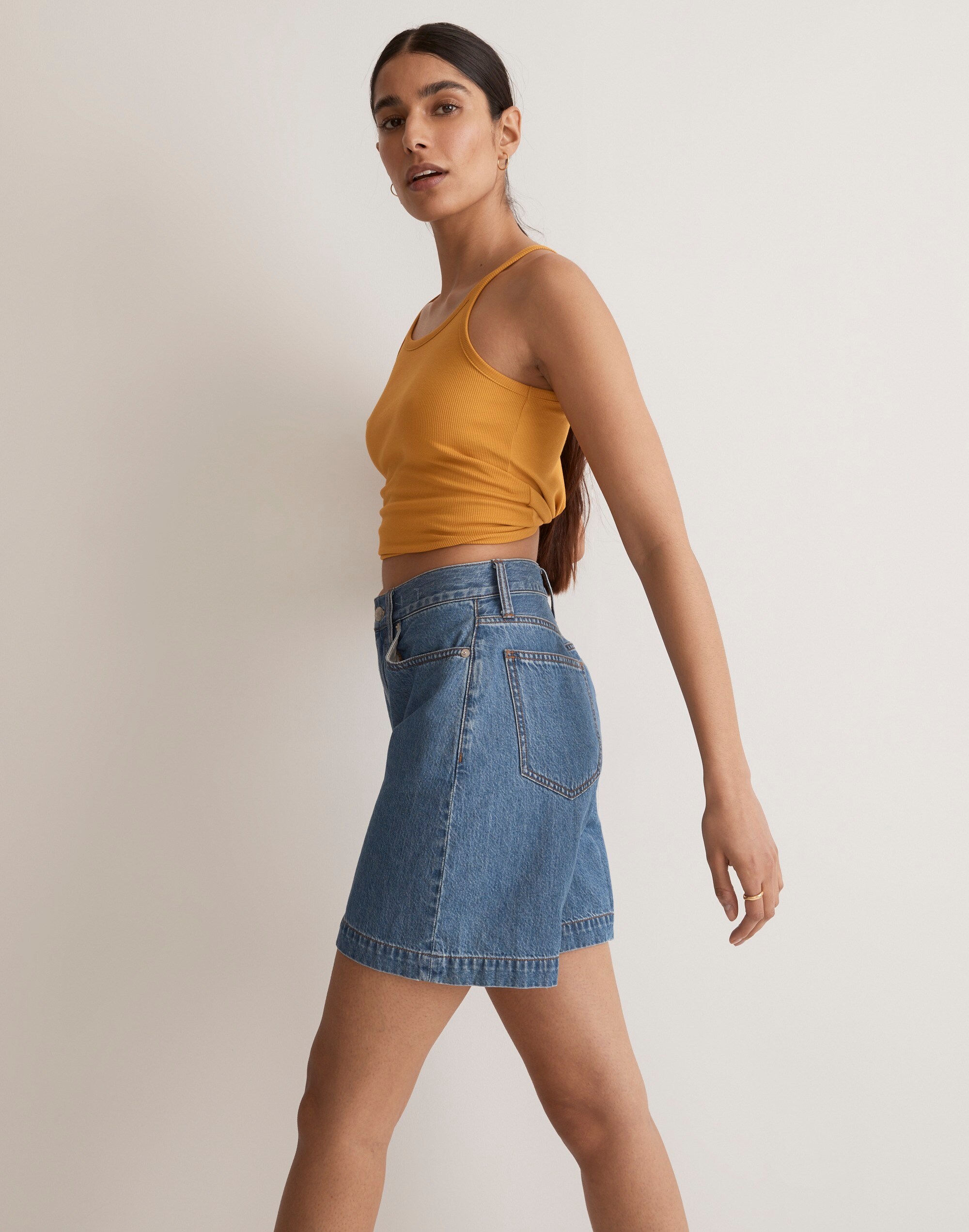 Drapey High-Rise Denim Shorts in Gabler Wash
