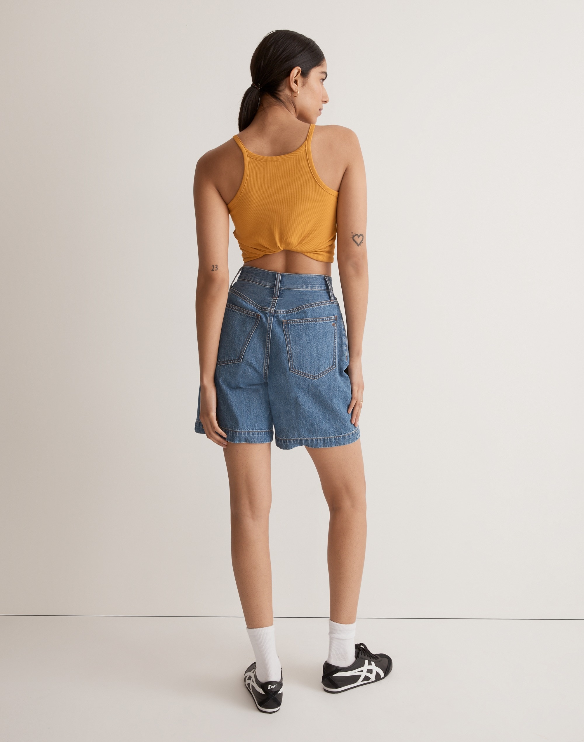 Drapey High-Rise Denim Shorts in Gabler Wash