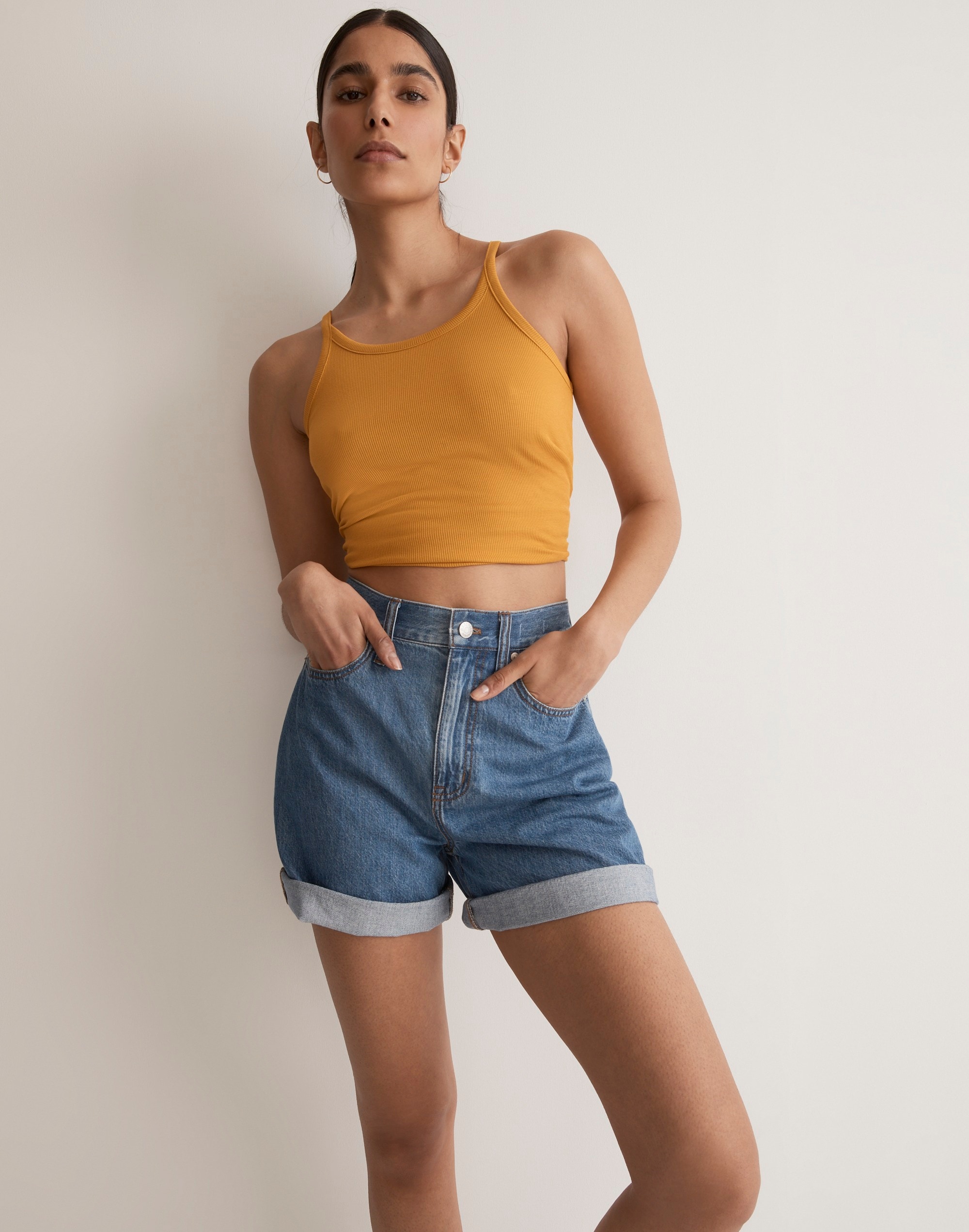 Drapey High-Rise Denim Shorts in Gabler Wash