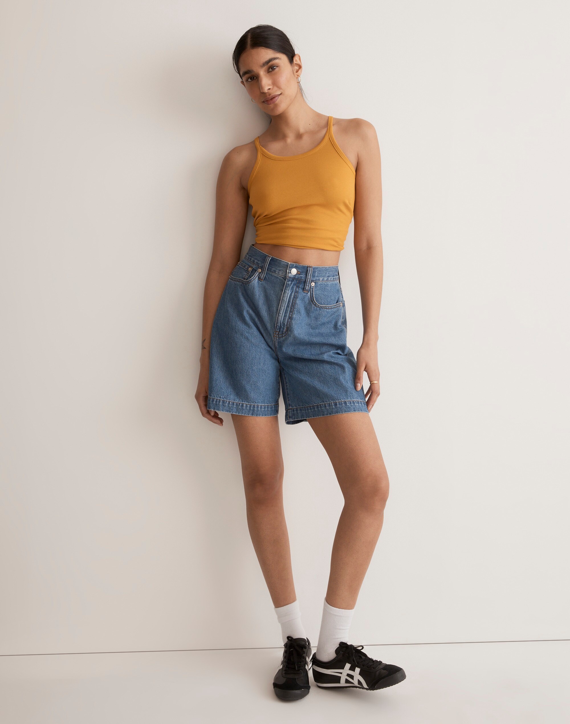 Drapey High-Rise Denim Shorts in Gabler Wash