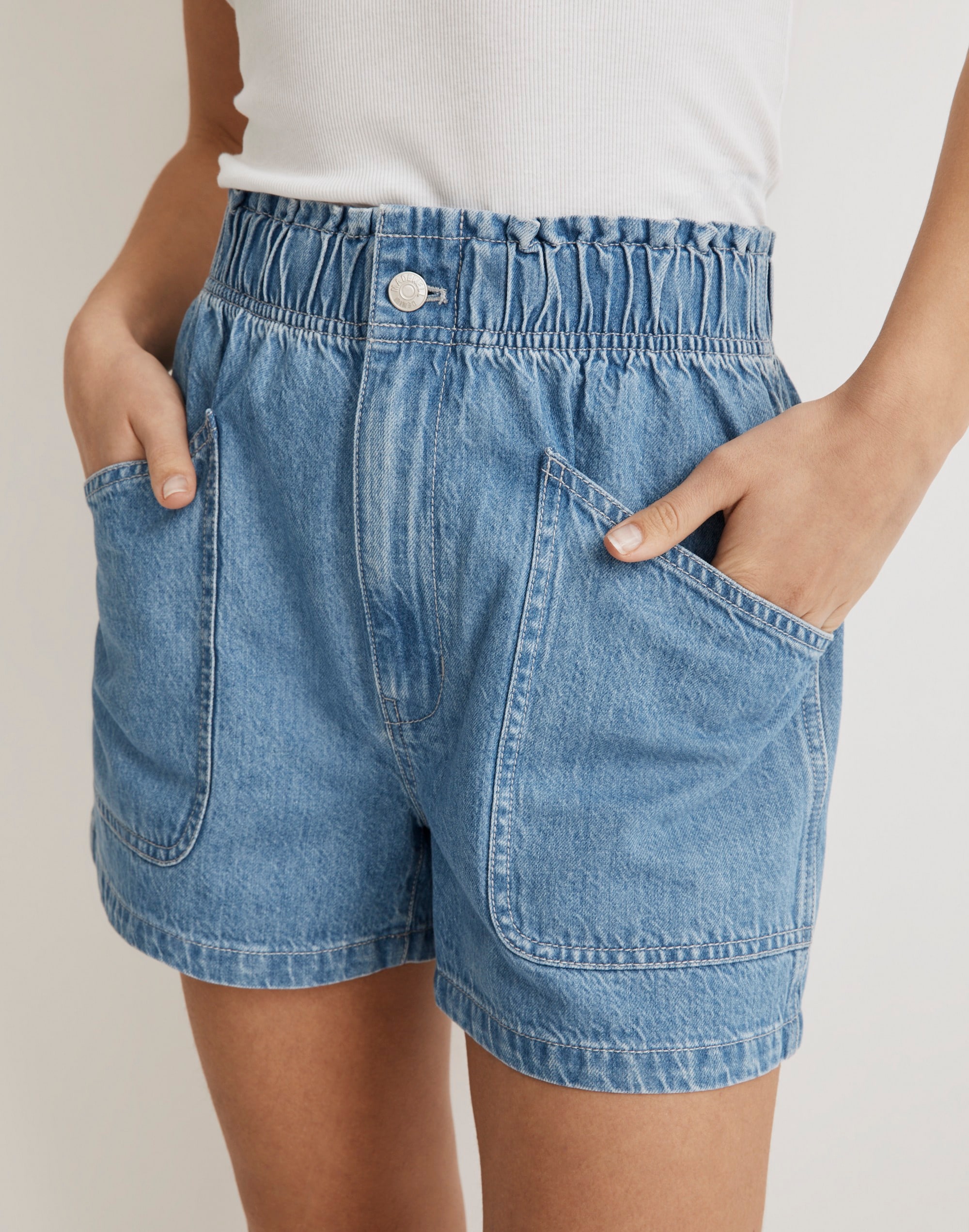 Denim Pull-On Paperbag Utility Shorts in Arcwood Wash