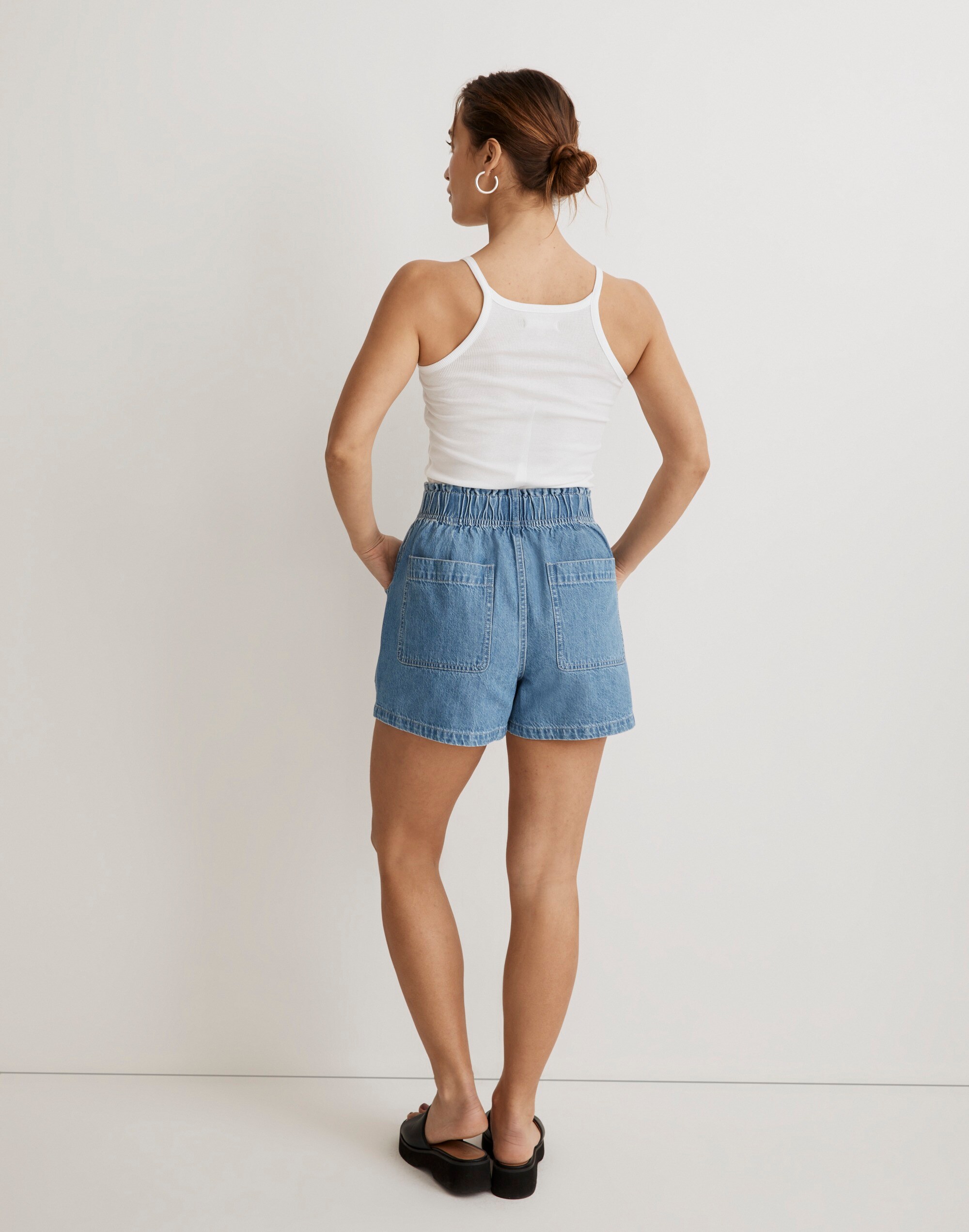 Denim Pull-On Paperbag Utility Shorts in Arcwood Wash