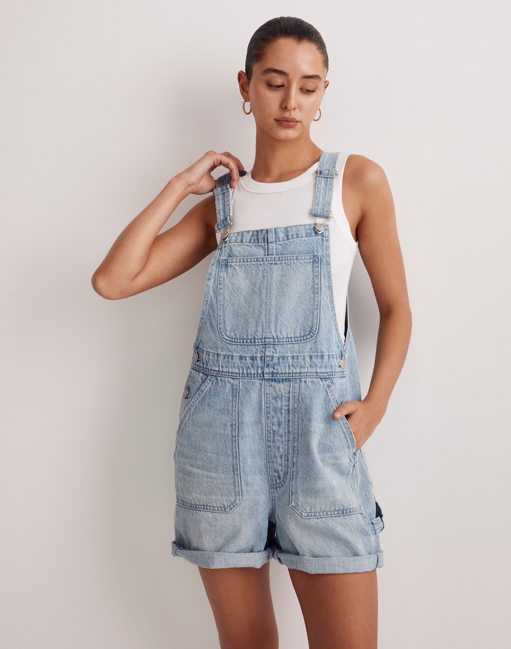 Denim Oversized Carpenter Shortalls in Lakebrook Wash