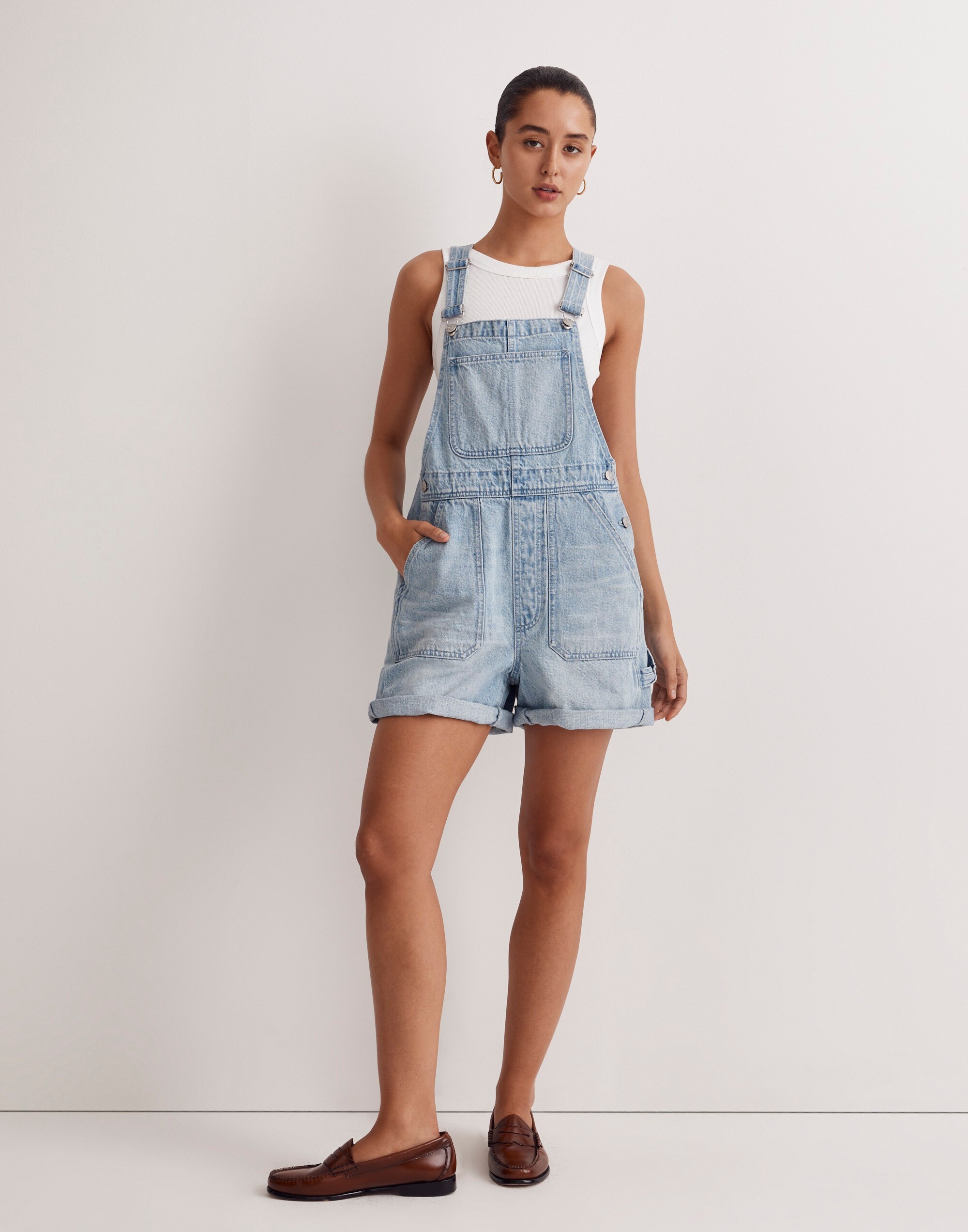 Denim Oversized Carpenter Shortalls in Lakebrook Wash