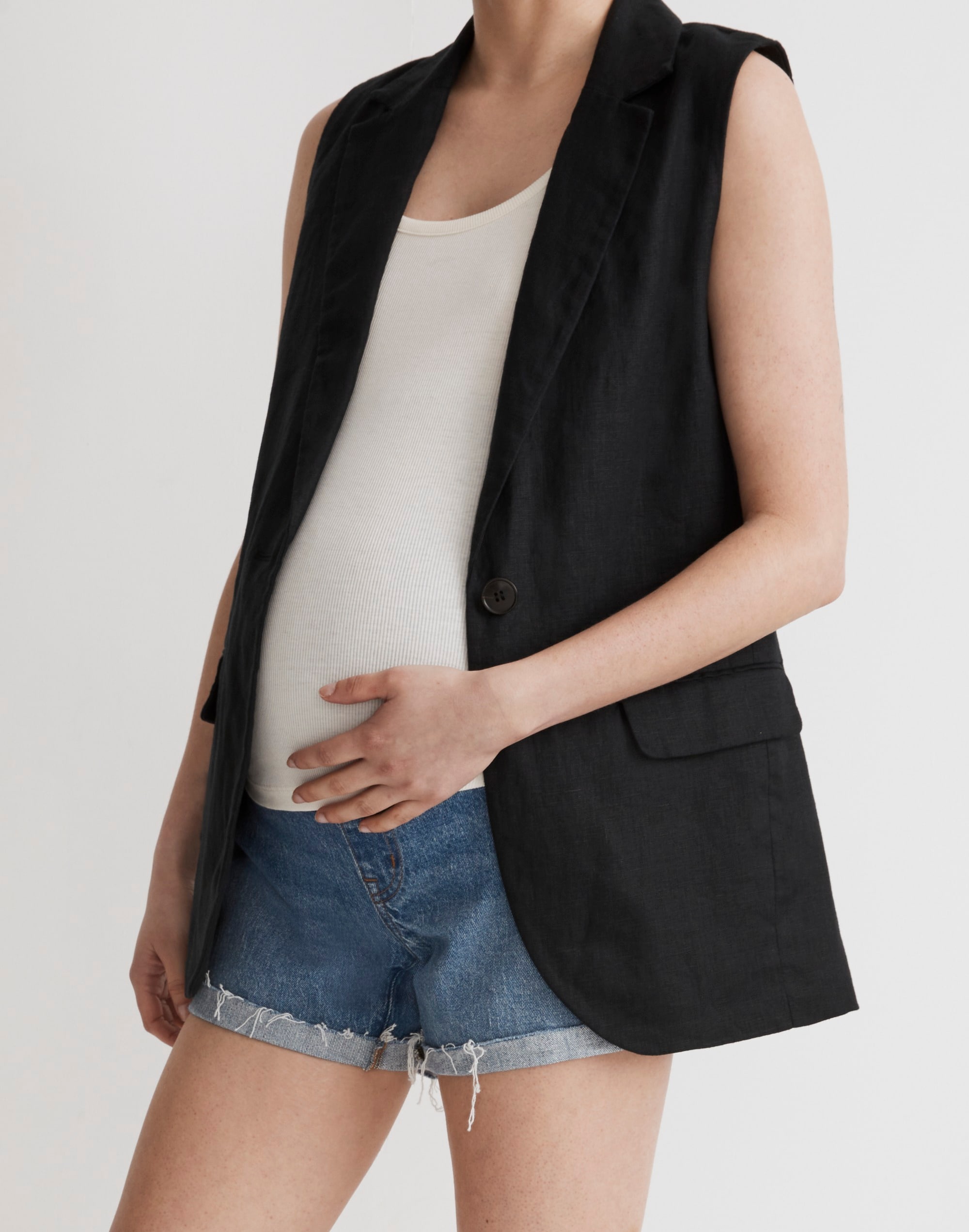 maternity over-the-belly denim shorts in coeling wash