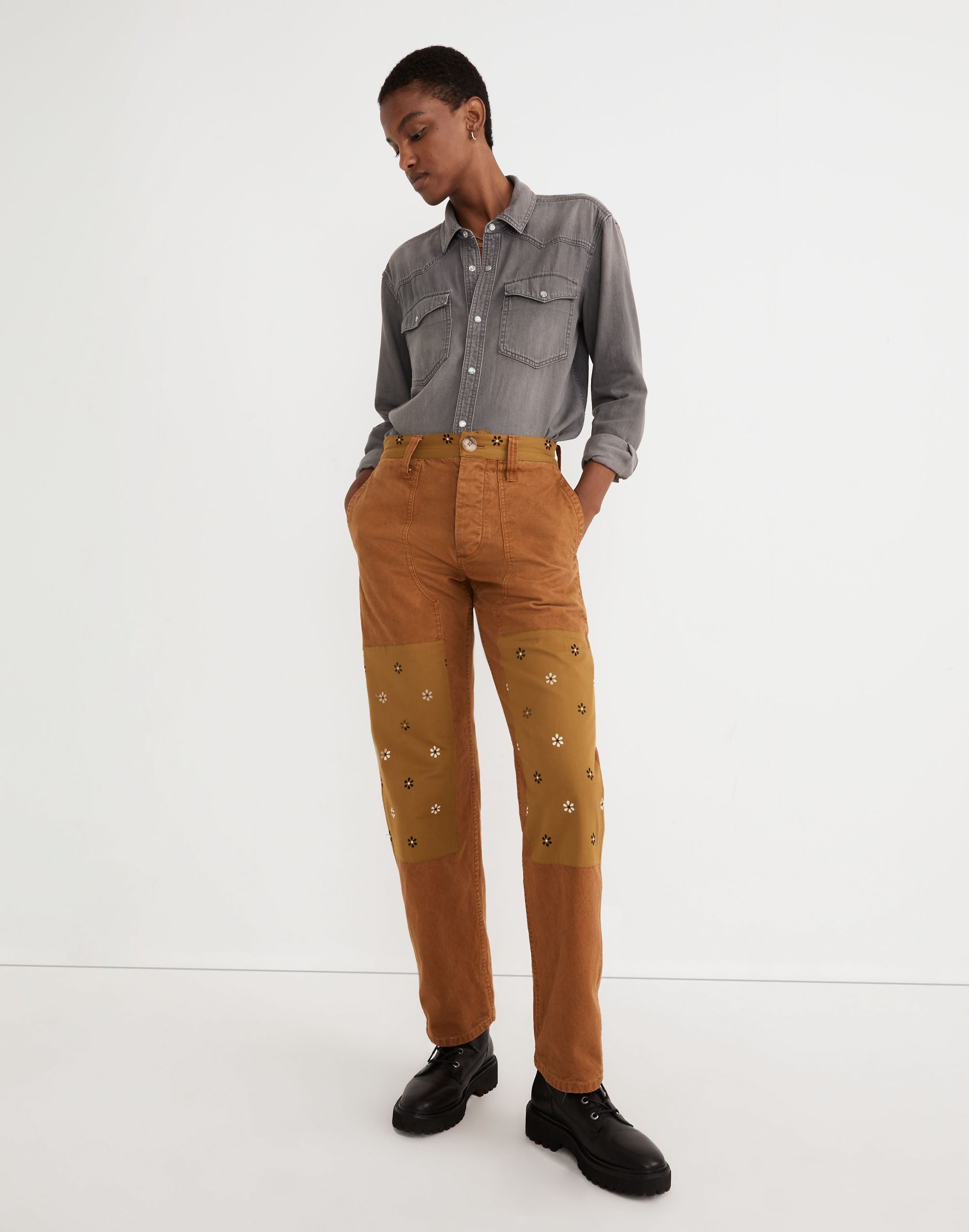 madewell x rentrayage upcycled patchwork utility pants