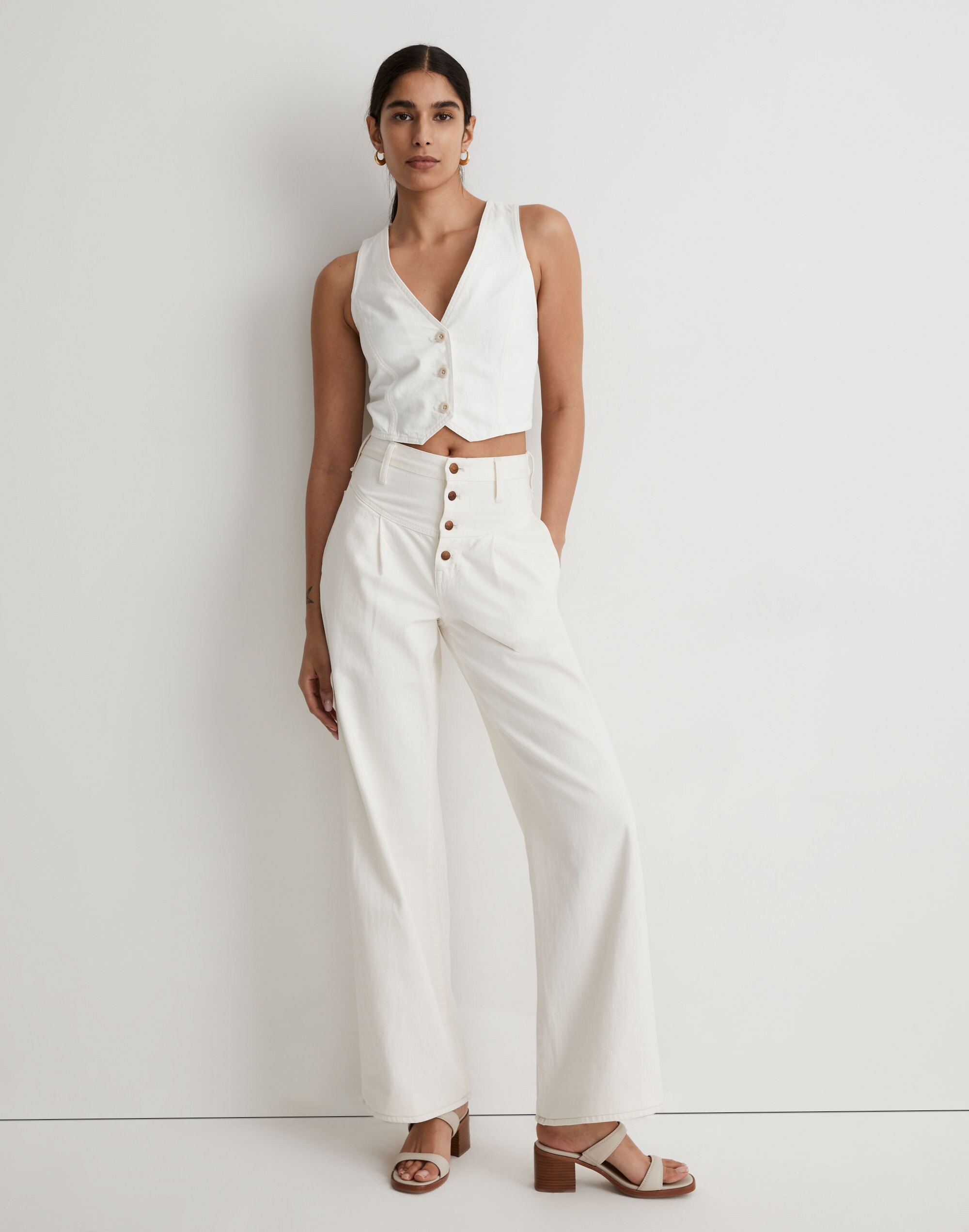 Superwide-Leg Jeans in Vintage Canvas: Button-Fly Edition