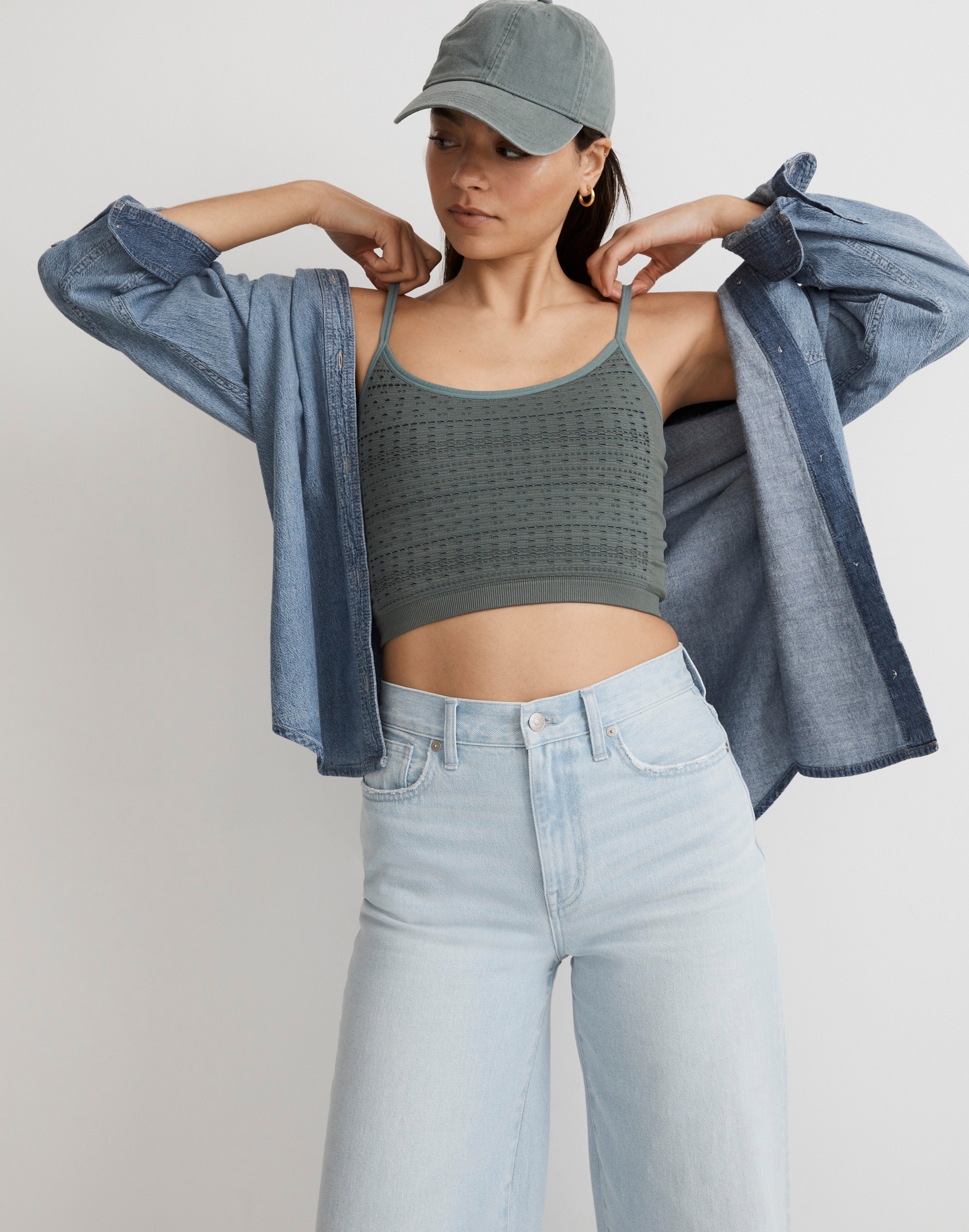 seamless pointelle crop cami