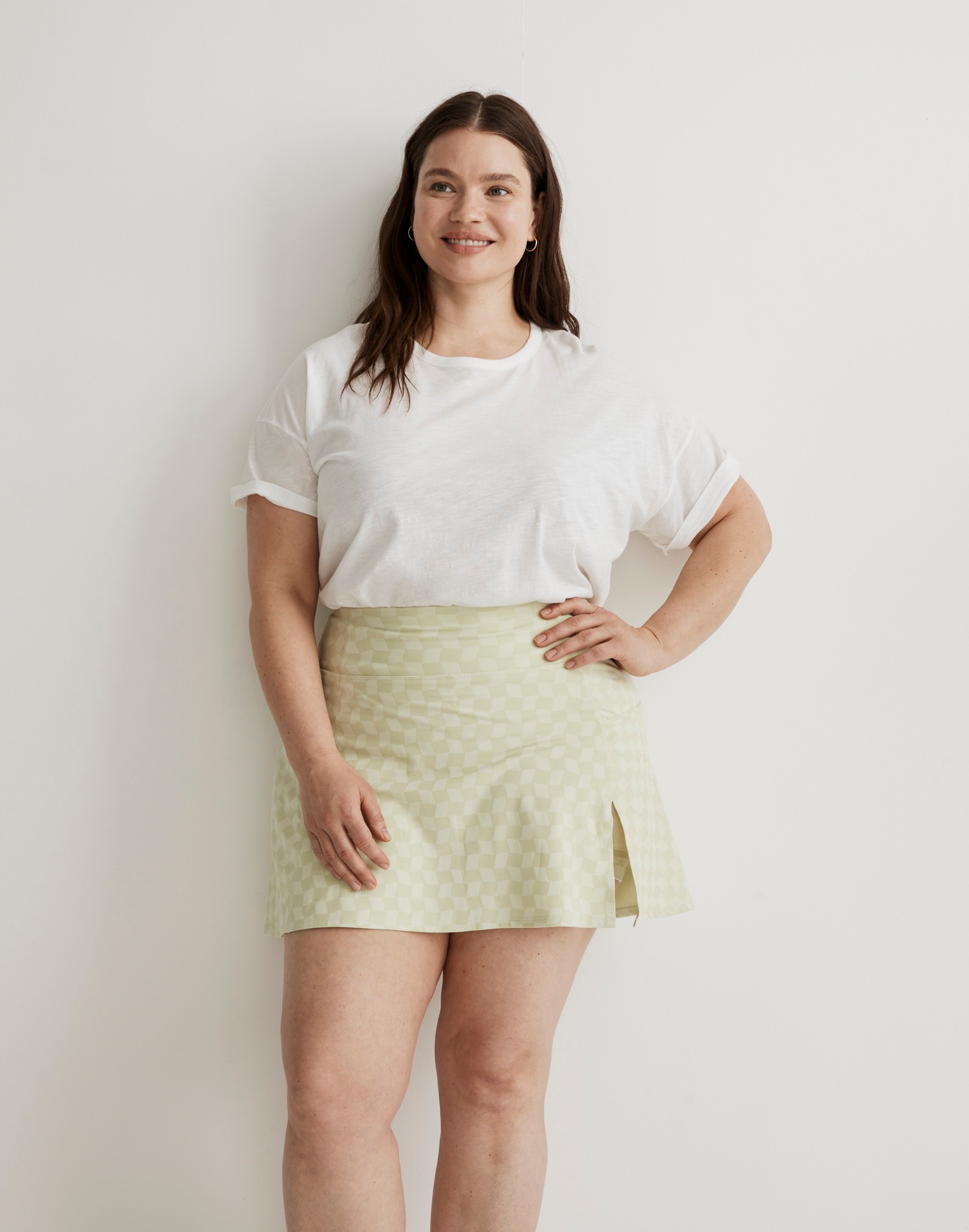 Plus Flex Side Slit Skirt in Checkerboard