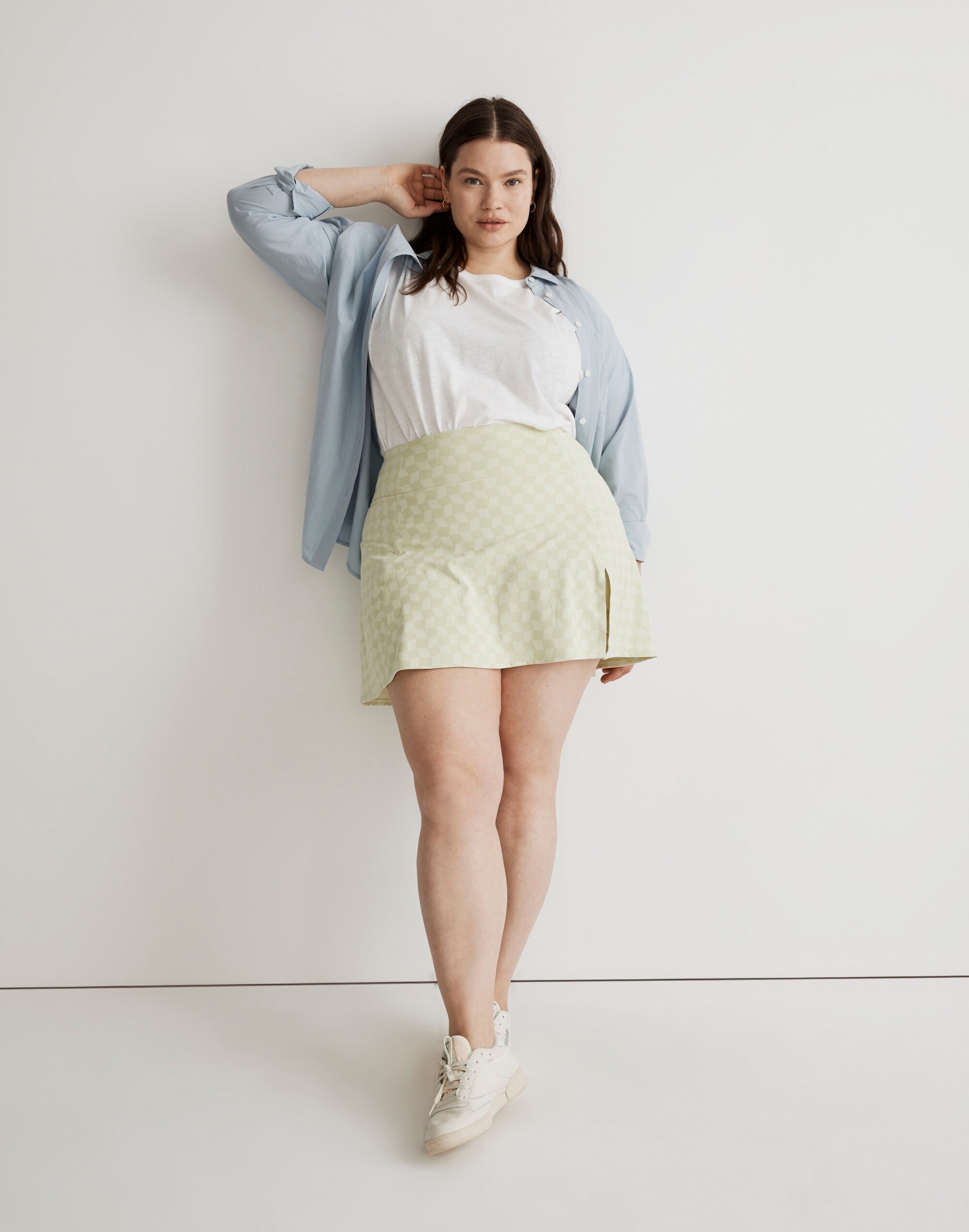 Plus Flex Side Slit Skirt in Checkerboard