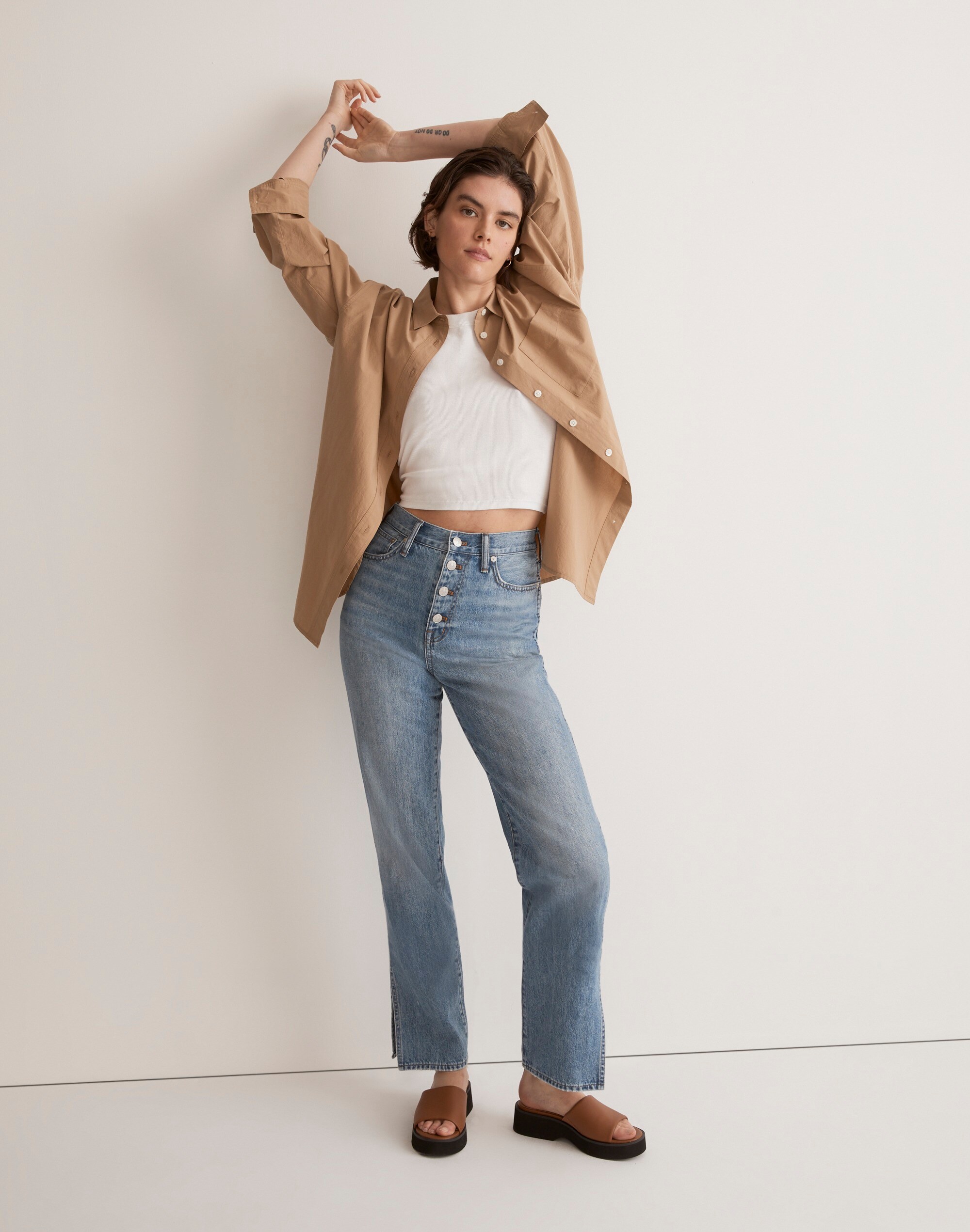 the perfect vintage straight jean in deforst wash: side-slit edition
