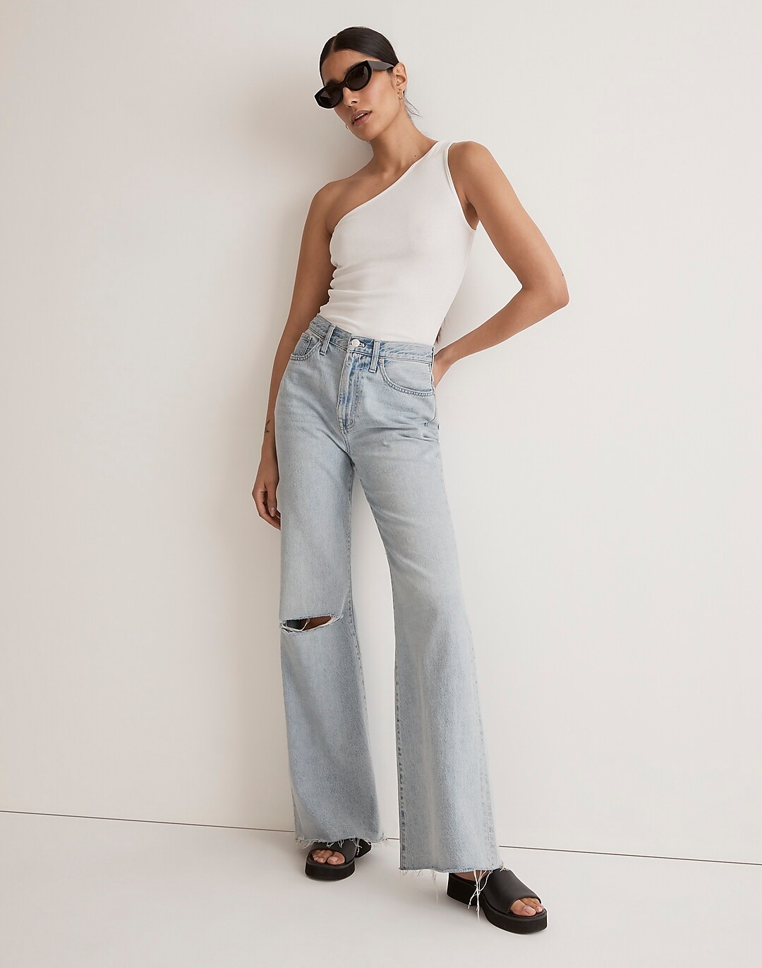 Baggy Flare Jeans in Luzon Wash: Knee-Slit Edition
