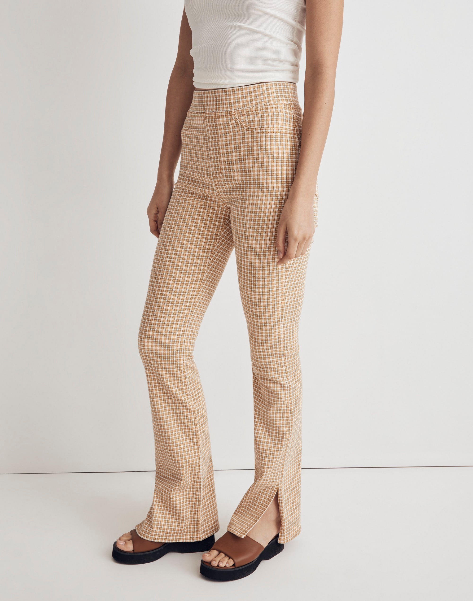 Pull-On Skinny Flare Jeans in Mini Check