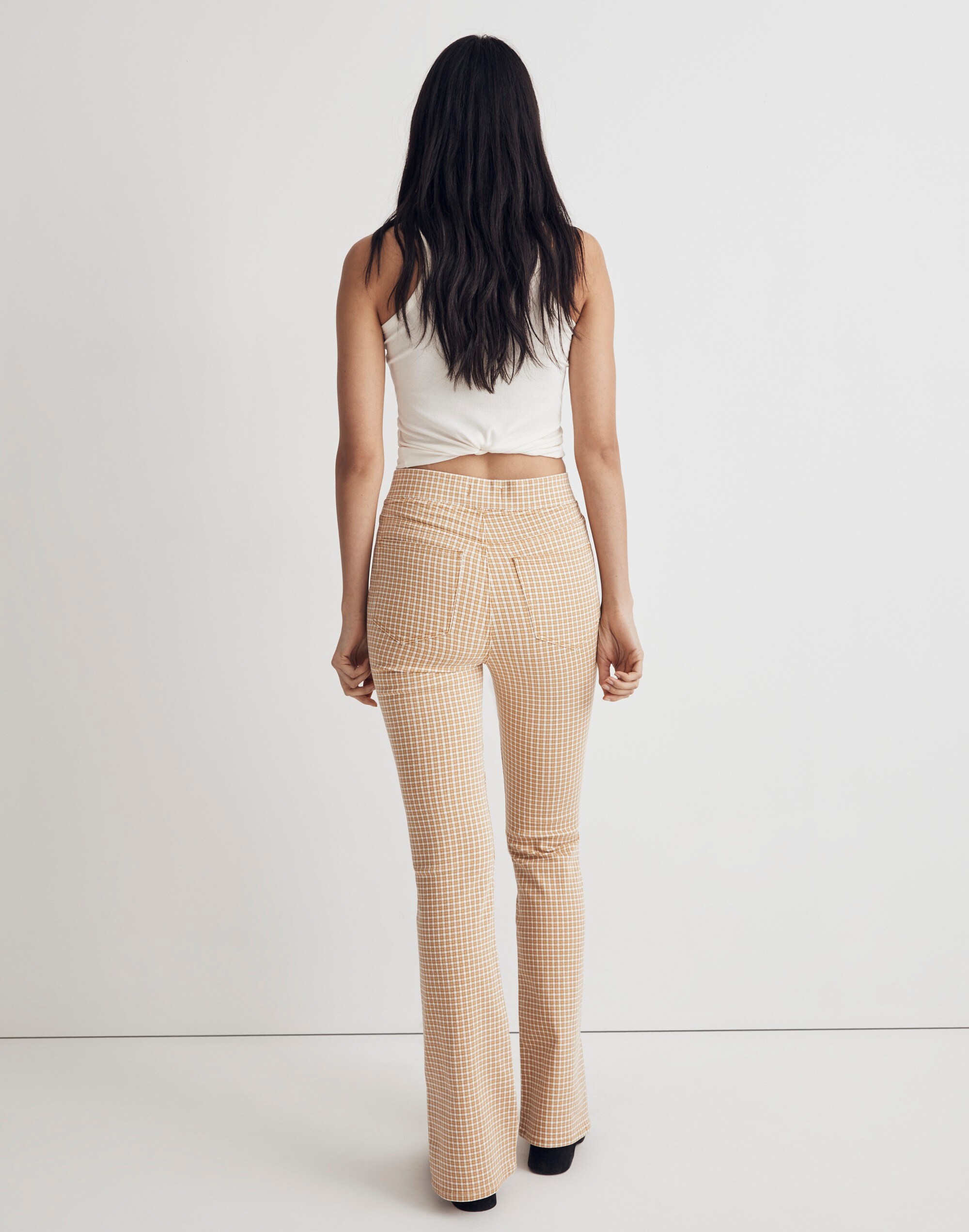 Pull-On Skinny Flare Jeans in Mini Check