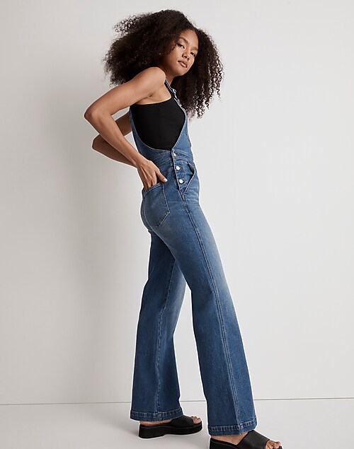 High-Rise Loose Flare Overalls in Demott Wash
